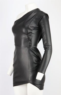 Michelle Mason One Shoulder Faux Leather Mini Dress US 0 UK 4