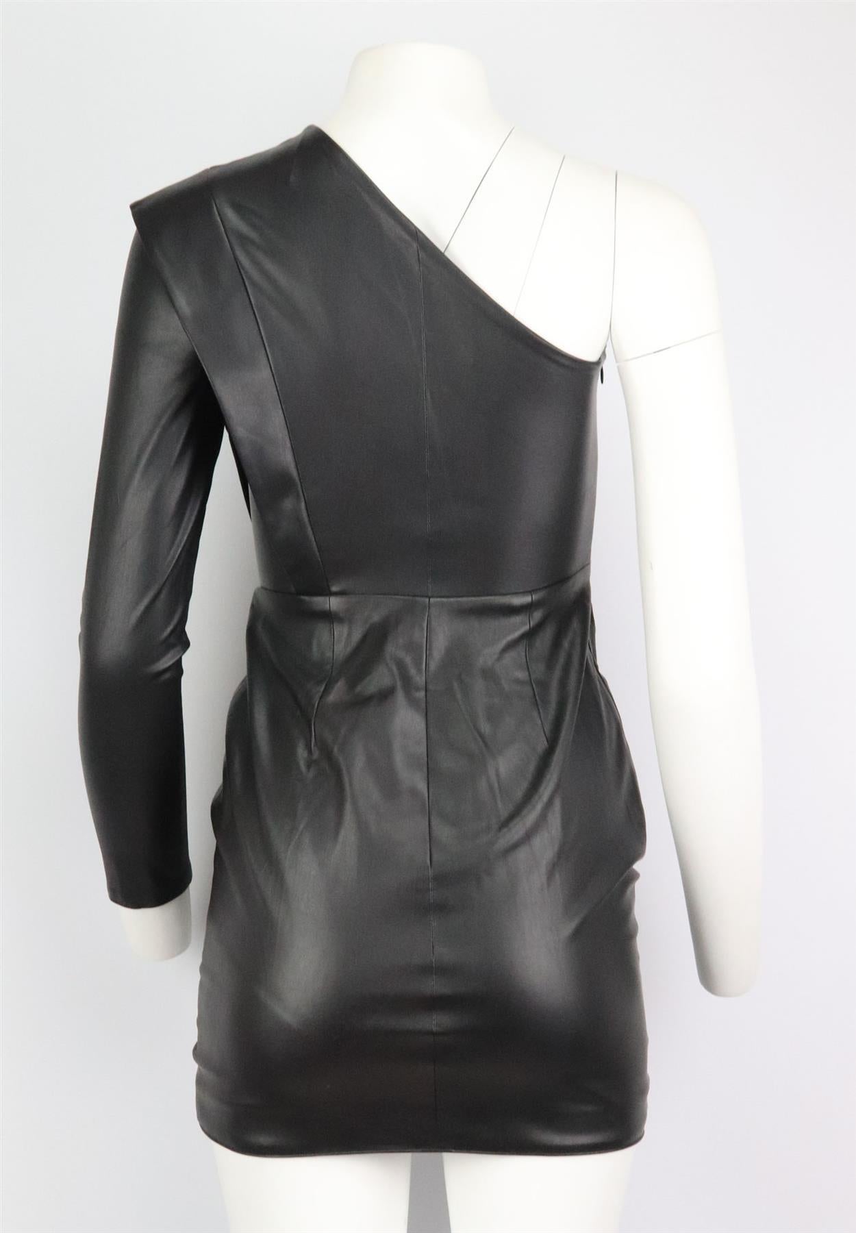 faux leather one shoulder dress