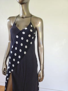 Michelle Mason Polka Dot Long Max Evening Silk High Split Wrap Runway Dress US 0