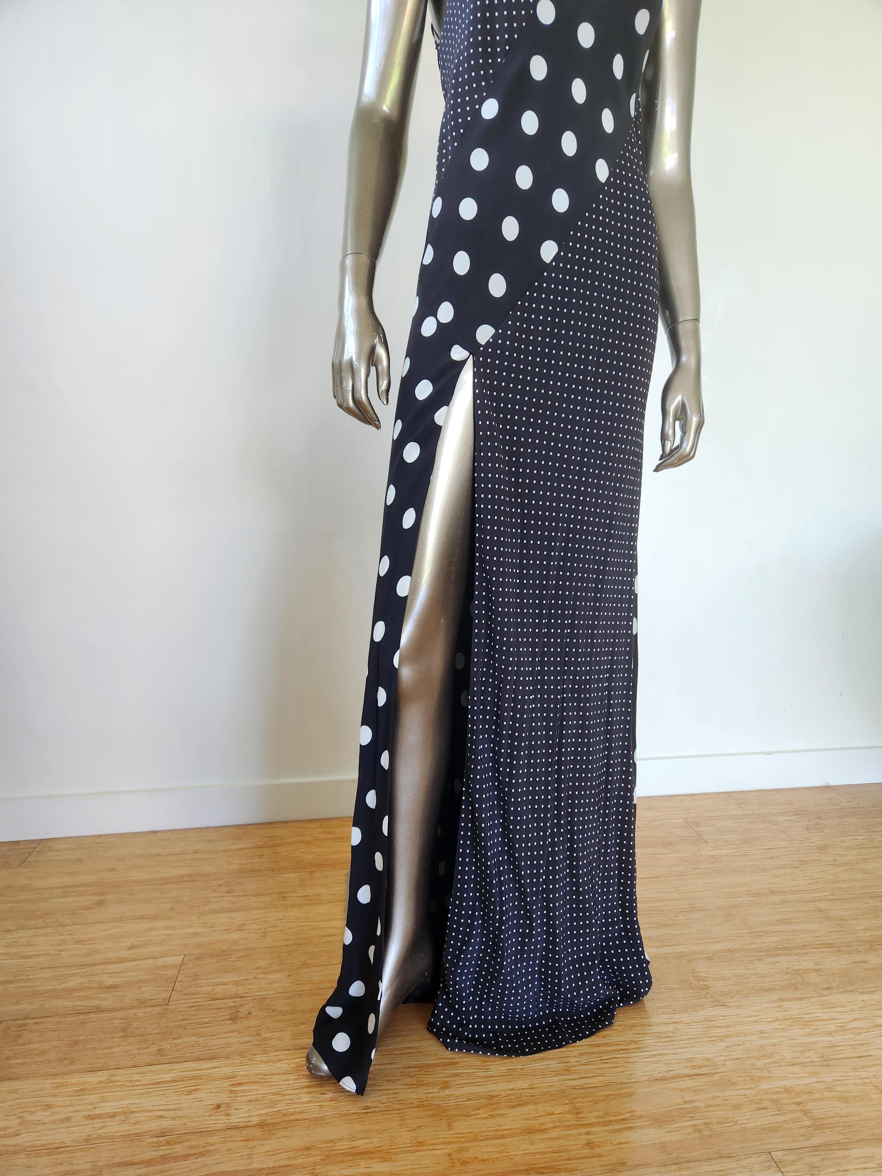 Black Michelle Mason Polka Dot Long Max Evening Silk High Split Wrap Runway Dress US 0