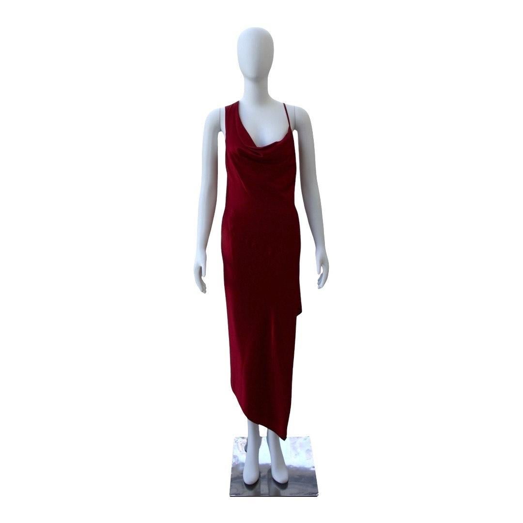 Gray Michelle Mason Red Silk Asymmetric Slip Dress For Sale