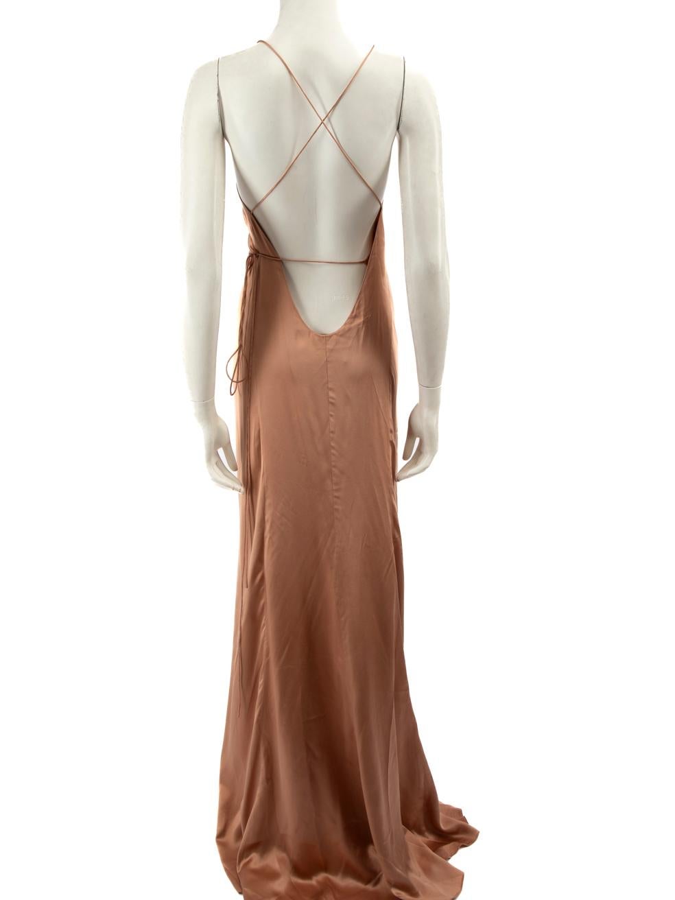 Brown Michelle Mason Rose Gold Silk Wrap Maxi Dress Size XL