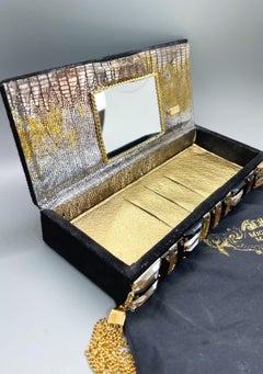 Michelle Monroe Stingray Embossed Black + Gold Jeweled Tassel Clutch Minaudière