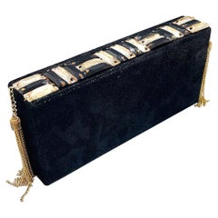 Michelle Monroe Stachelrochen-Prägung Schwarz + Gold Jewell Tassel Clutch Minaudière