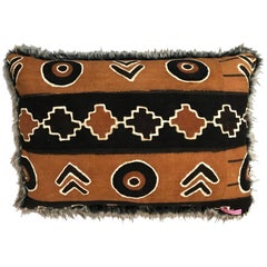 Michelle Nussbaumer Designed Italian Faux Fur Mudcloth Pillow, Beige and Black