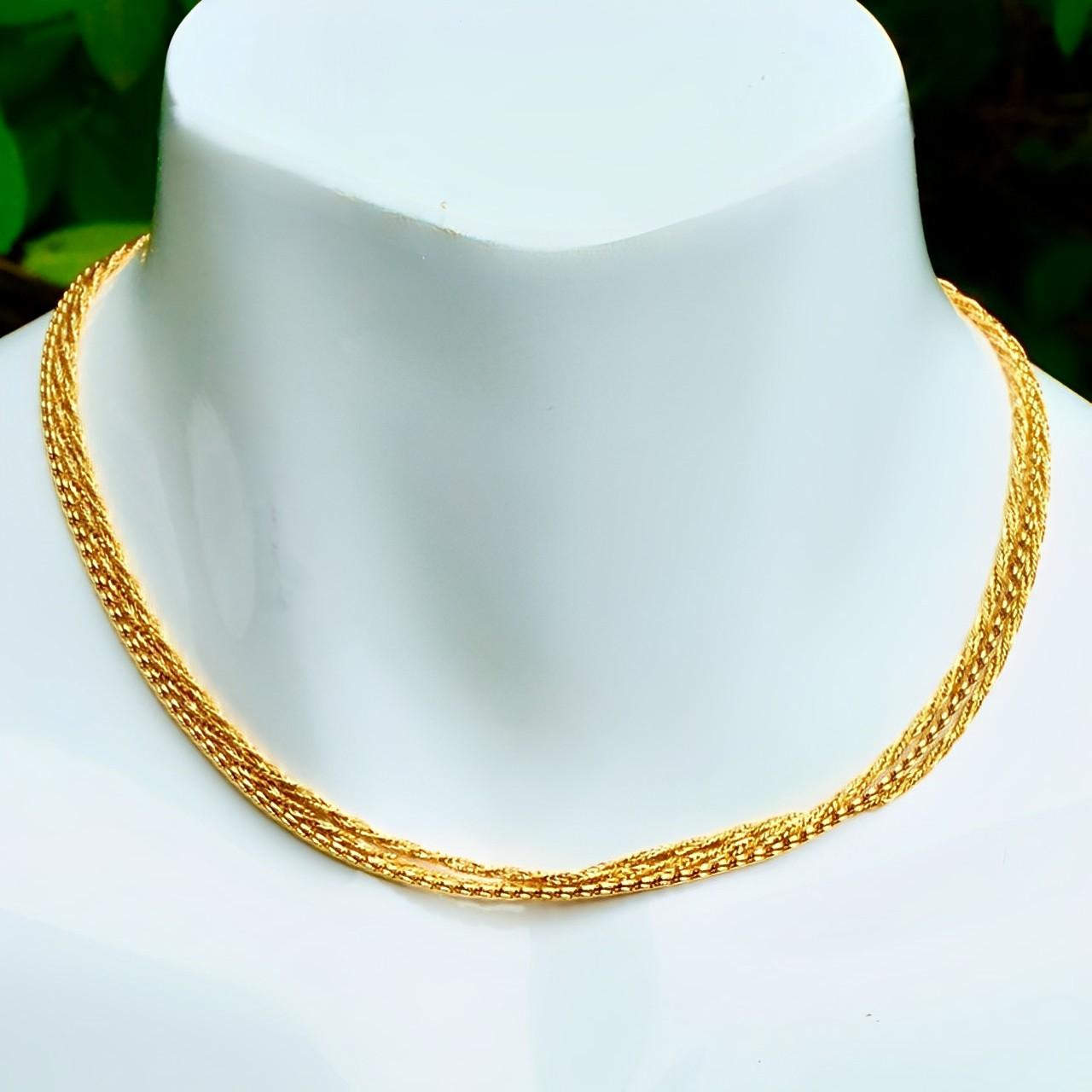 Michelle René Gold Plated Three Strand Rope and Serpentine Necklace circa 1980s In Excellent Condition For Sale In London, GB