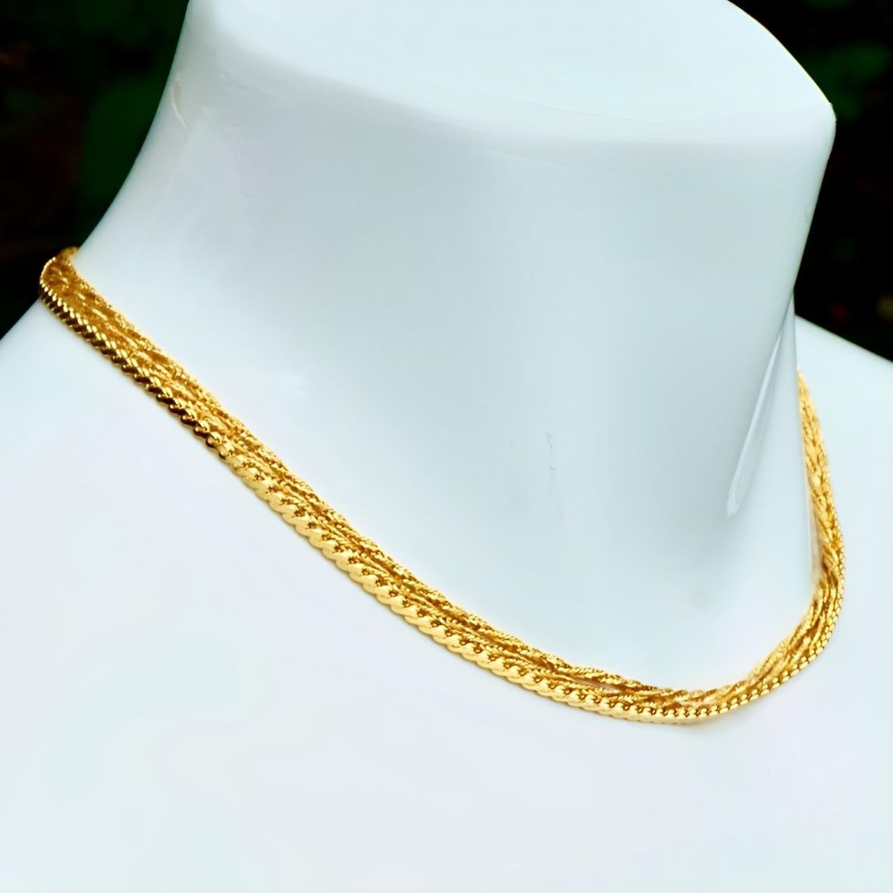 Women's or Men's Michelle René Gold Plated Three Strand Rope and Serpentine Necklace circa 1980s For Sale