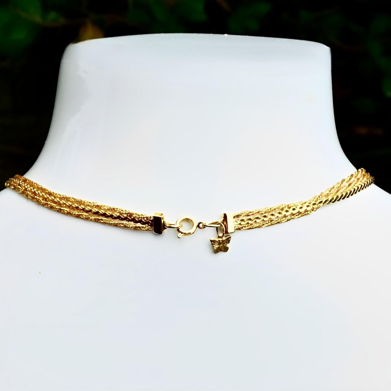 Michelle René Gold Plated Three Strand Rope and Serpentine Necklace circa 1980s For Sale 1