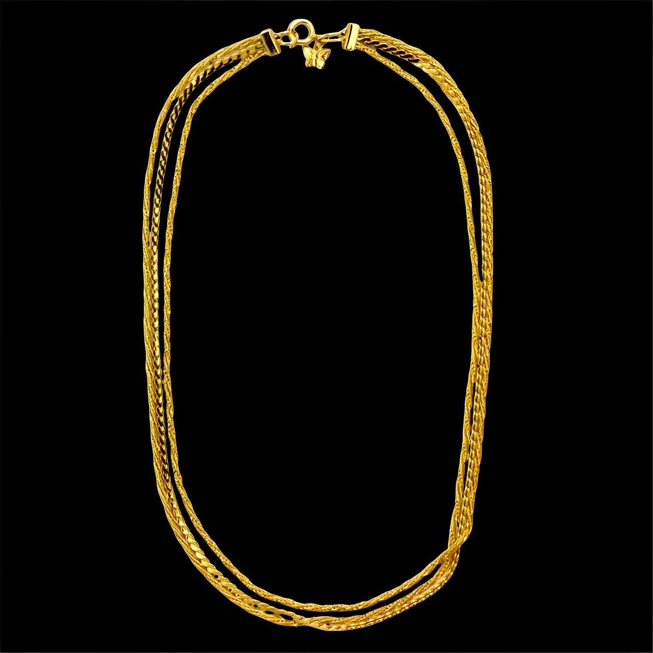 Michelle René Gold Plated Three Strand Rope and Serpentine Necklace circa 1980s For Sale 3