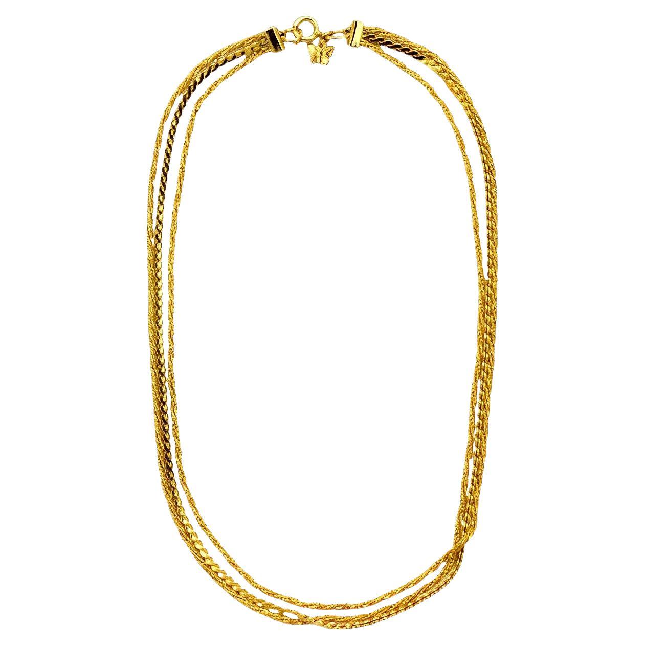 Michelle René Gold Plated Three Strand Rope and Serpentine Necklace circa 1980s For Sale