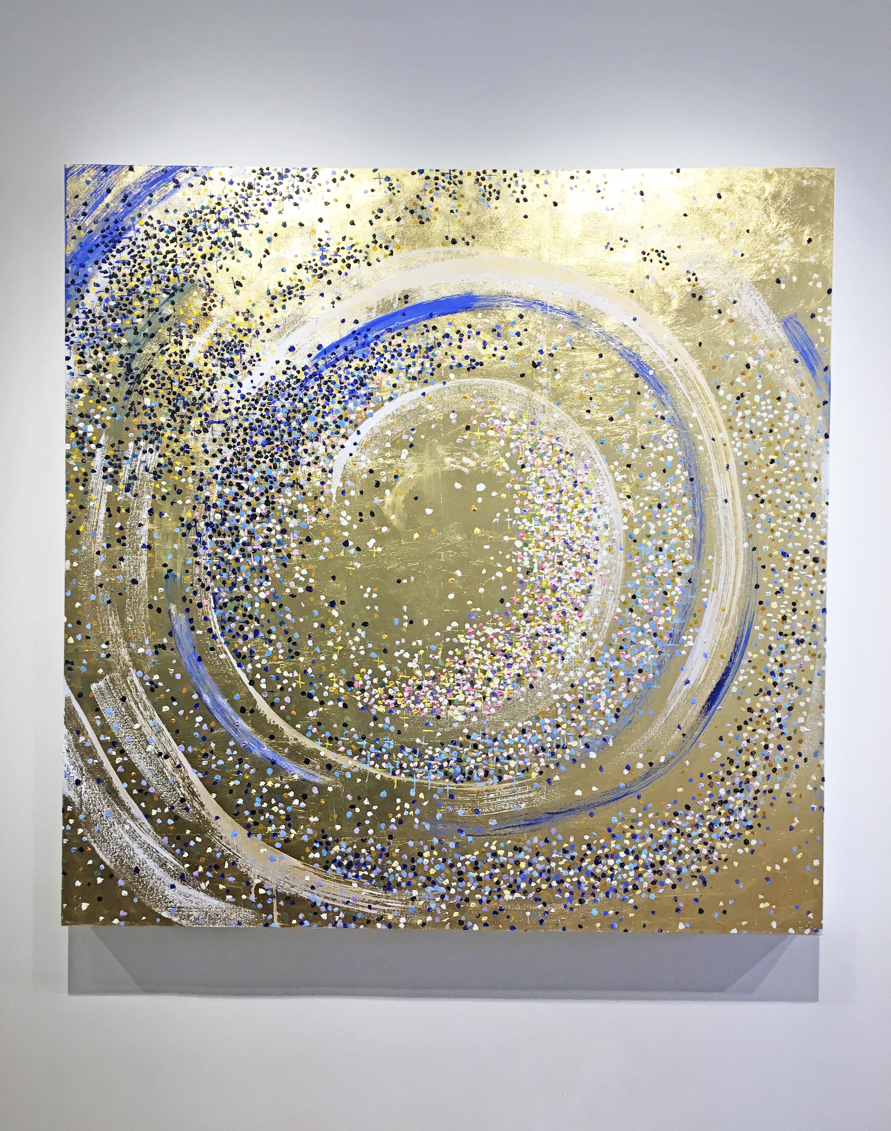 'Wheel of Fortune, X' 2018 by Michelle Sakhai. Oil and metal leaf on canvas, 48 x 48 in. Utilizing Tarot imagery to facilitate creative and visual process of self-reflection, this painting is based on the 10th major arcana of the Tarot deck.