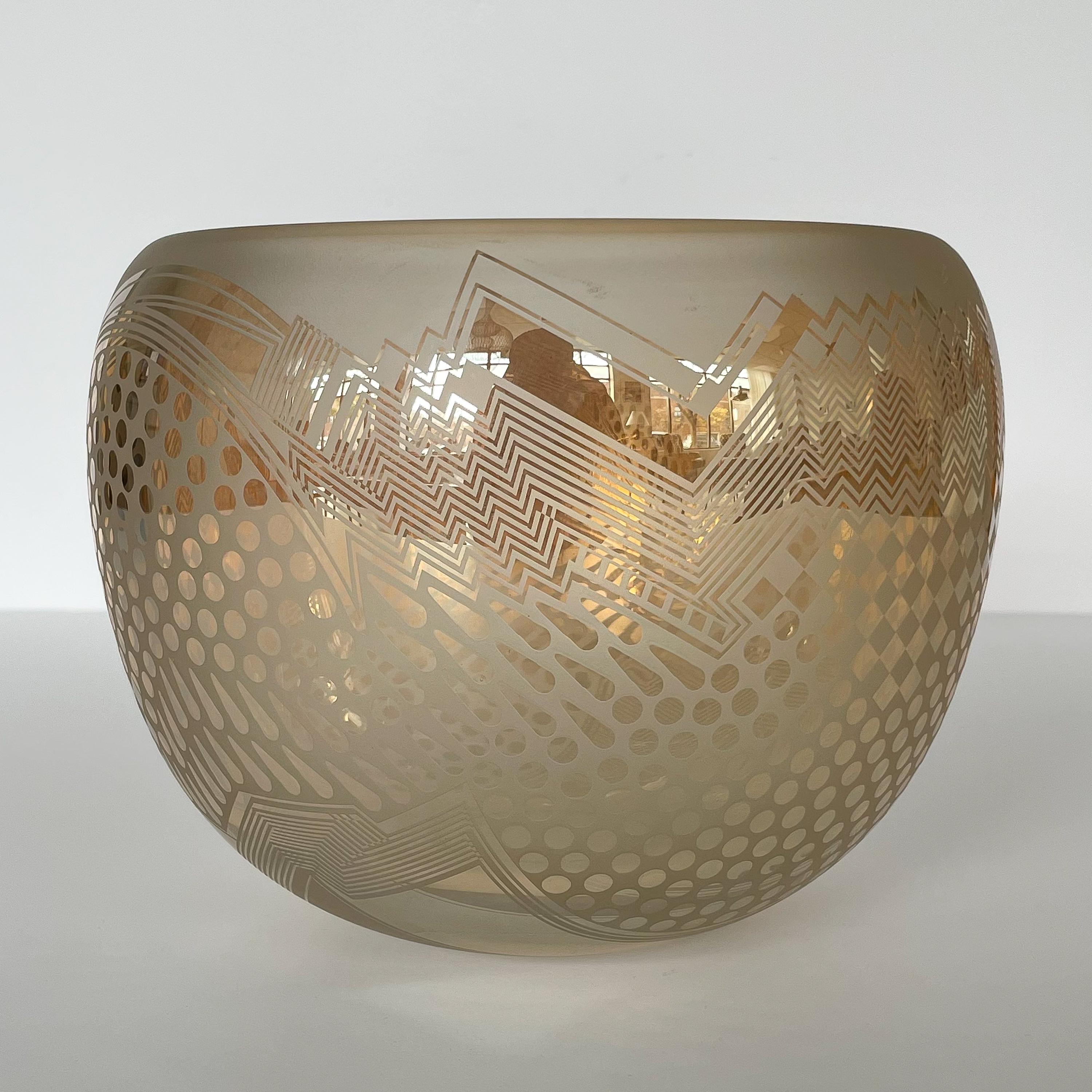 20th Century Michelle Schoen / Bob Toensing Frosted and Gold Mirrored Glass Bowl