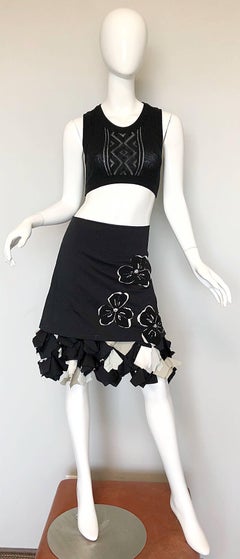 1990s Michelle Tan Black and White Origami Rhinestone Vintage Skirt