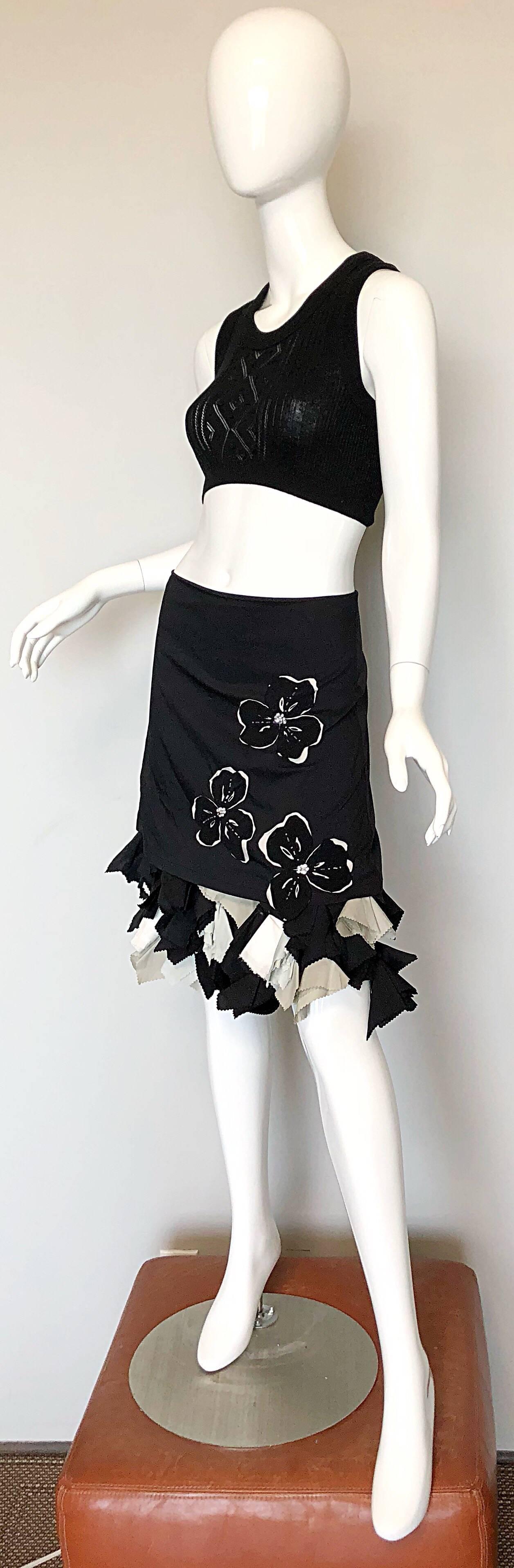 1990s Michelle Tan Black and White Origami Rhinestone Vintage Skirt For Sale 1