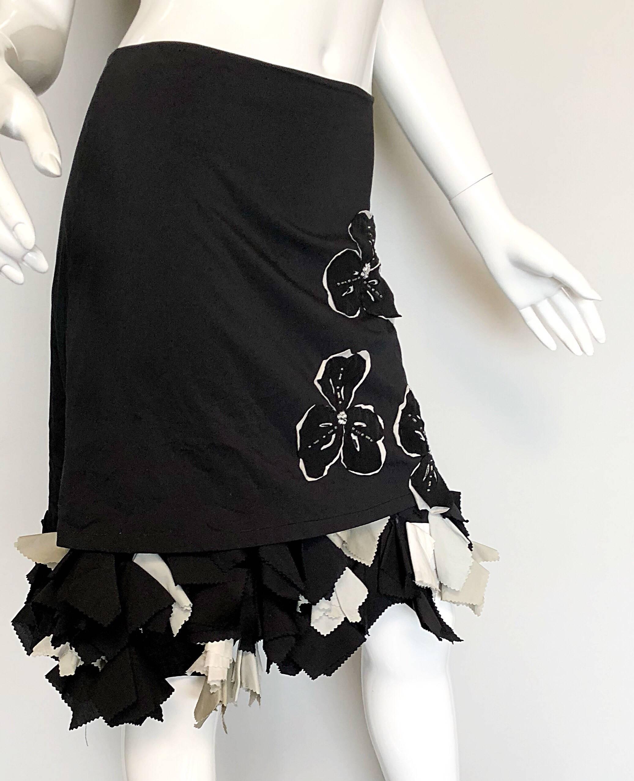 1990s Michelle Tan Black and White Origami Rhinestone Vintage Skirt For Sale 2