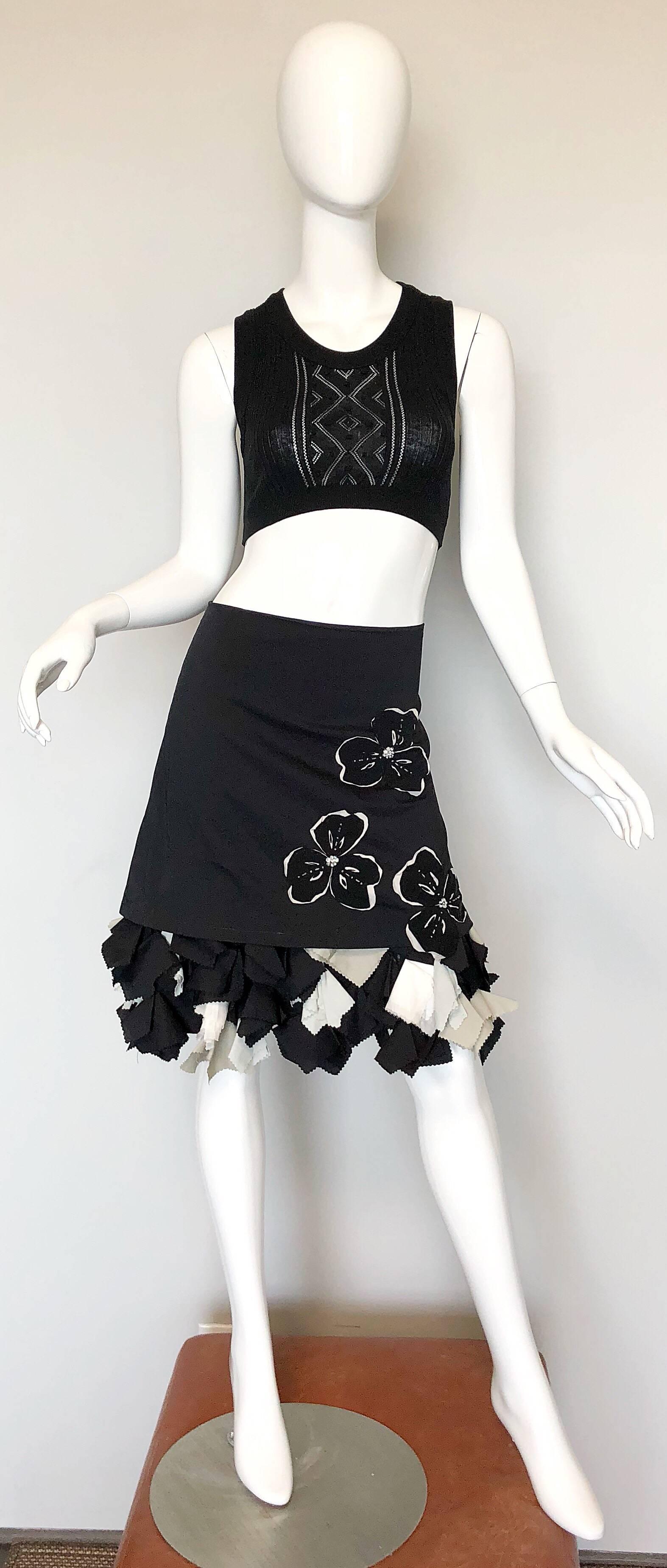 1990s Michelle Tan Black and White Origami Rhinestone Vintage Skirt For Sale 4