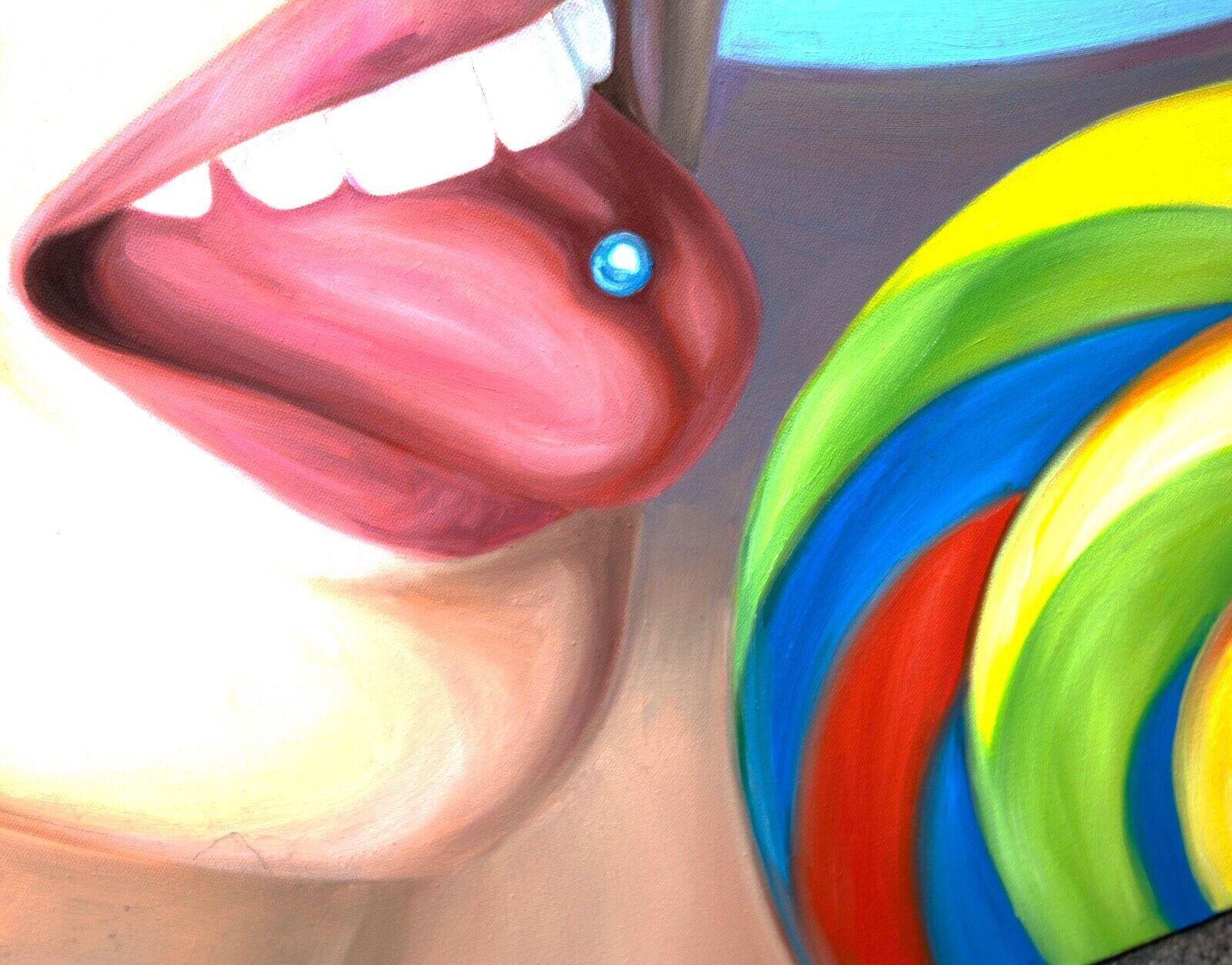 Michelle Tanguay Mädchen mit Lollipop, signiert 2012, Acrylgemälde auf Leinwand (21. Jahrhundert und zeitgenössisch) im Angebot
