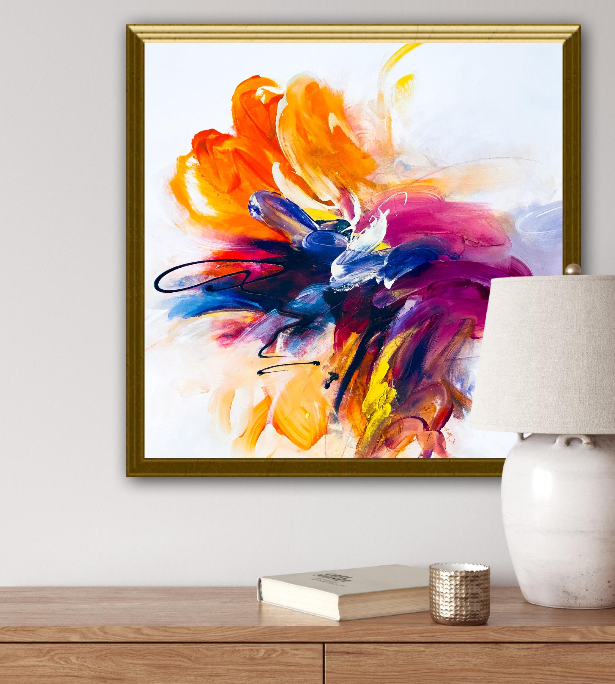 „Arrested Love“, Abstrakt, Emotional, Modern, Bold, Floral, Lila, Orange – Painting von Michelle Thomas Artist