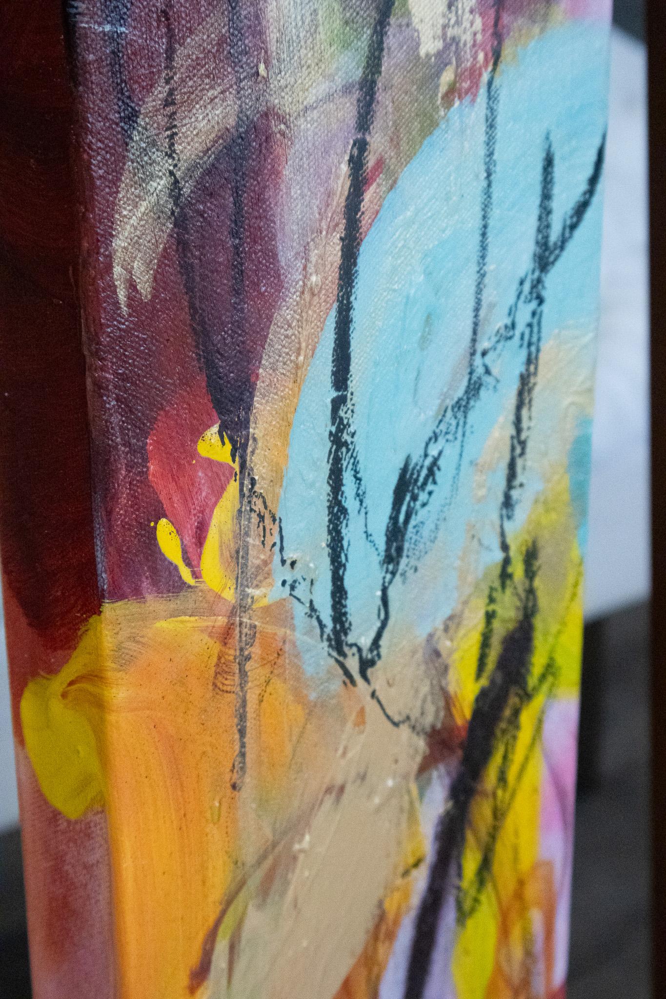 “Autumn Butterfly”, Rhythmic, Vibrant, Rich, Lively, Fun, Melodic - Black Abstract Painting by Michelle Thomas Artist