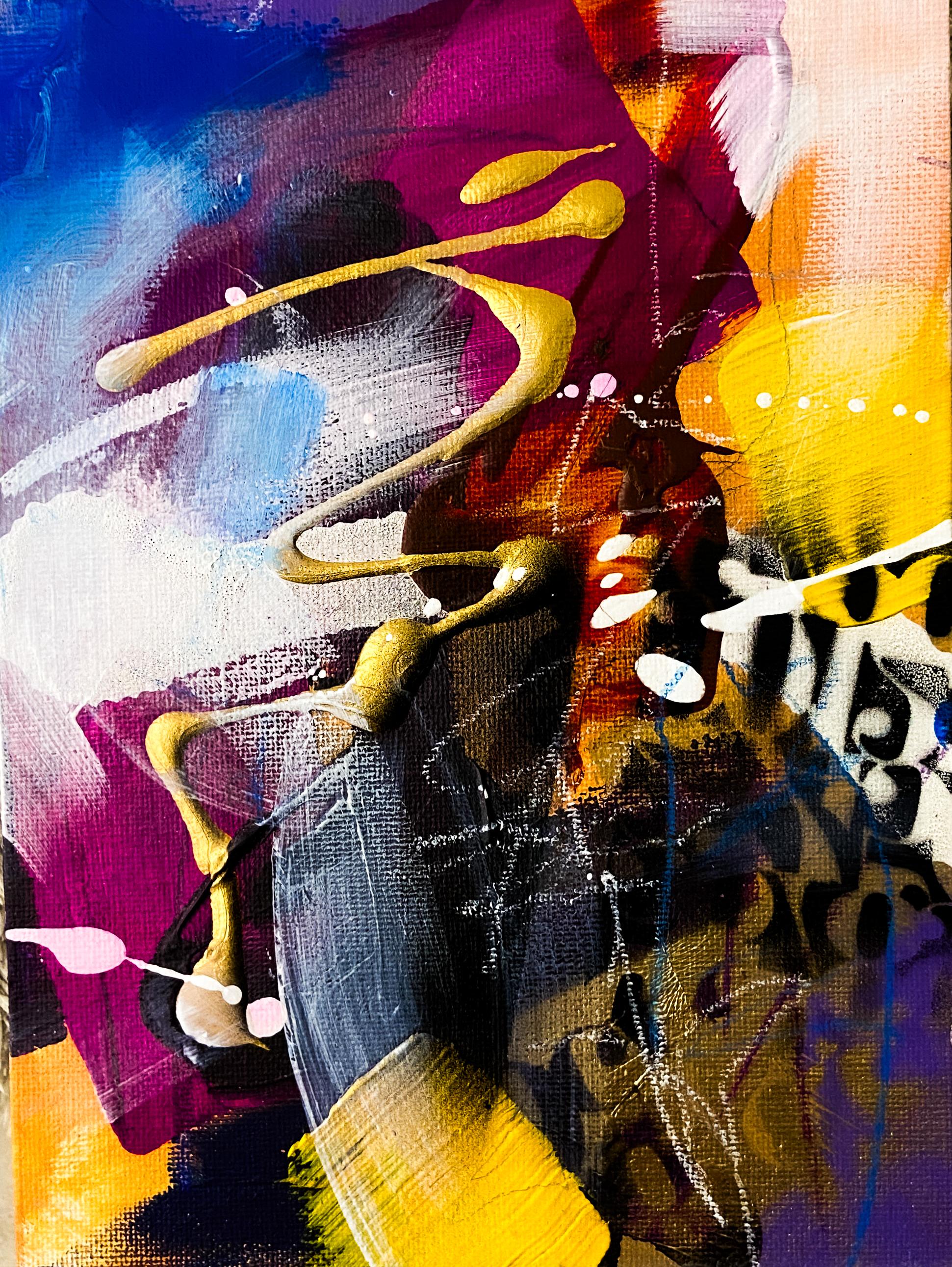 Michelle Thomas Artist Interior Painting - "Babe, Put The Seat Down!", Abstract, Street Art, Modern, Purple, Blue, Yellow