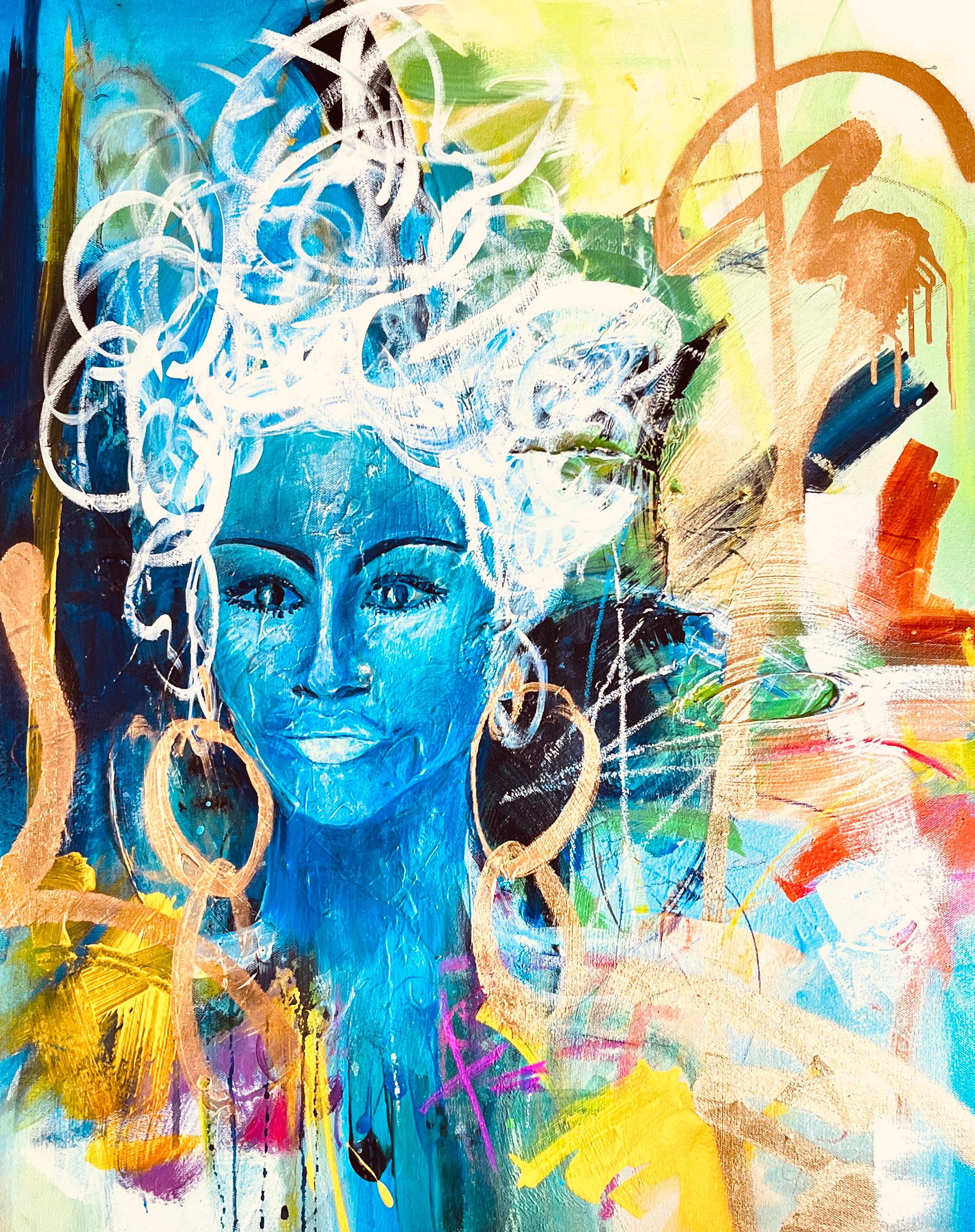 Black 
Blu - Reichlich strukturiert, Blau, Grün, Gold, Figurativ, Frau, Schwarz, Fett