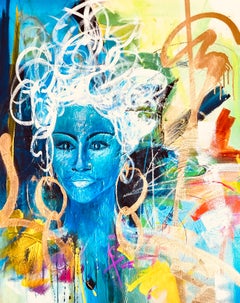 Black & Blu - Texture ricca, Blu, Verde, Oro, Figurativo, Donna, Nero, Grassetto