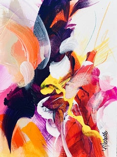 "Conexión" -  Arte original, Floral, Tonos cálidos ricos, Rojo, Amarillo, Morado