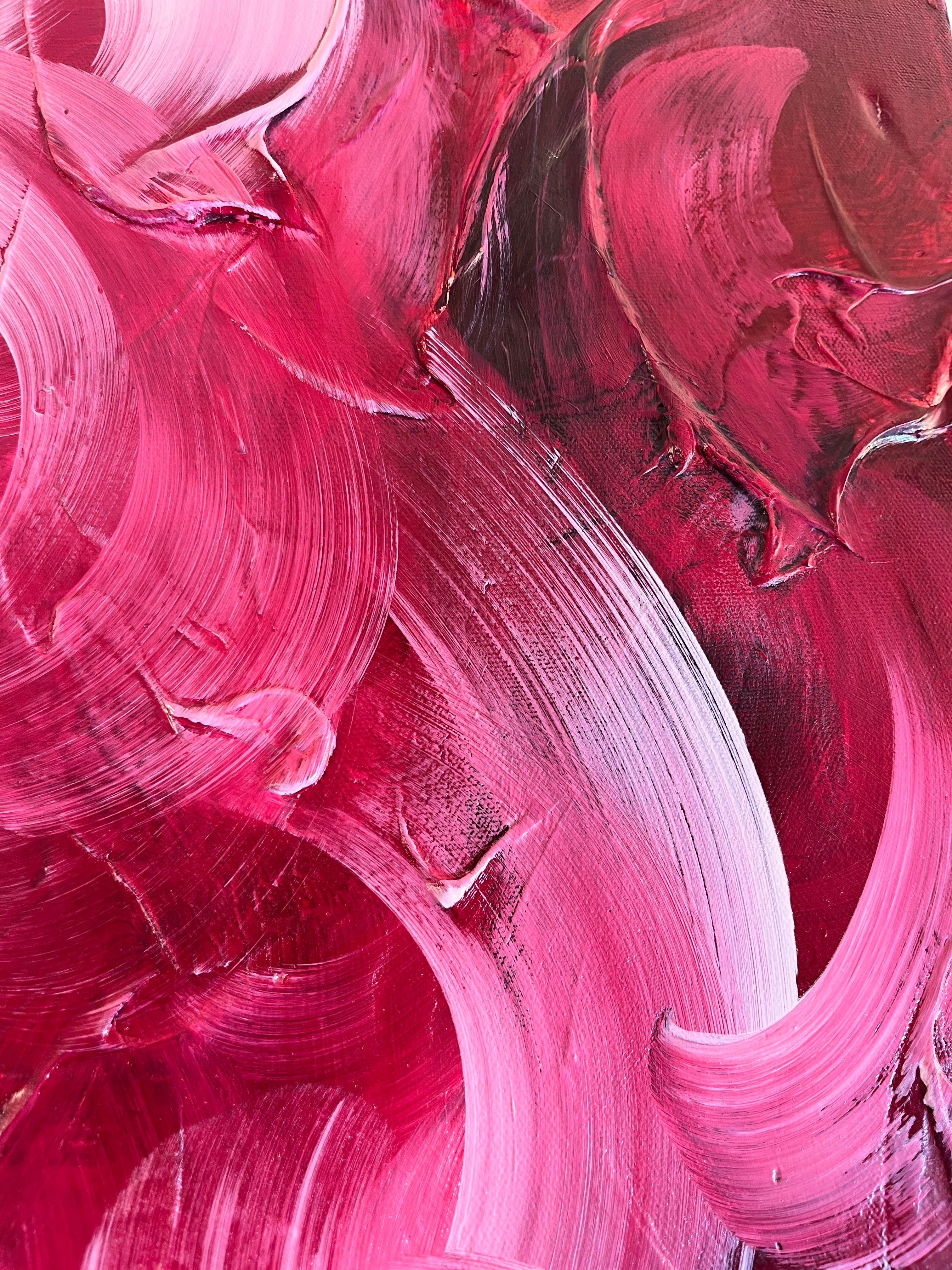 Michelle Thomas Artist Interior Painting - "Dancing Roses”, Richly Textured, Roses, Deep Reds, Pink, White Palette, Floral