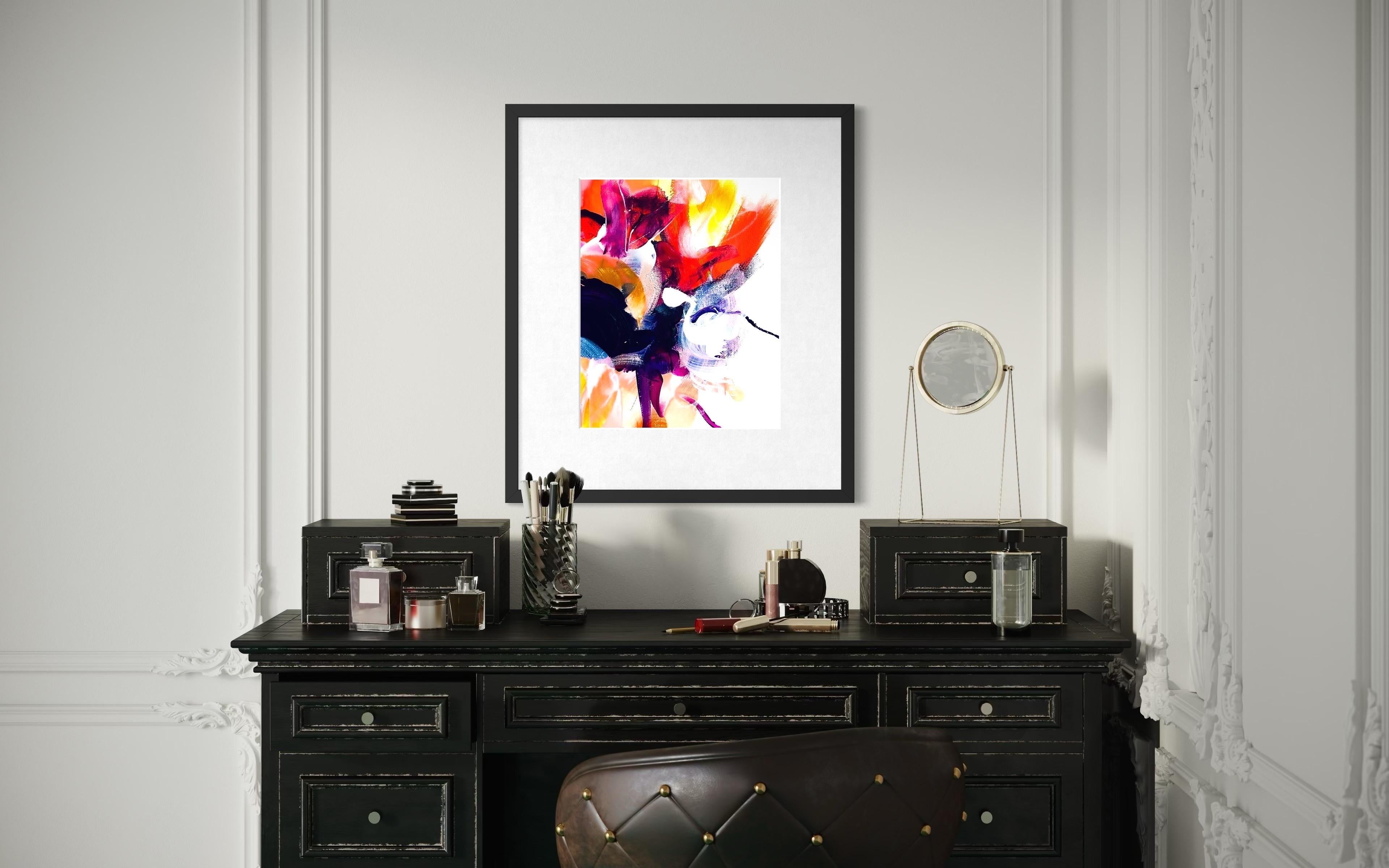 Delight In Bloom II - Giclée su carta straccia,  Firmato, floreale, giallo, viola, fiori - Painting Contemporaneo di Michelle Thomas Artist