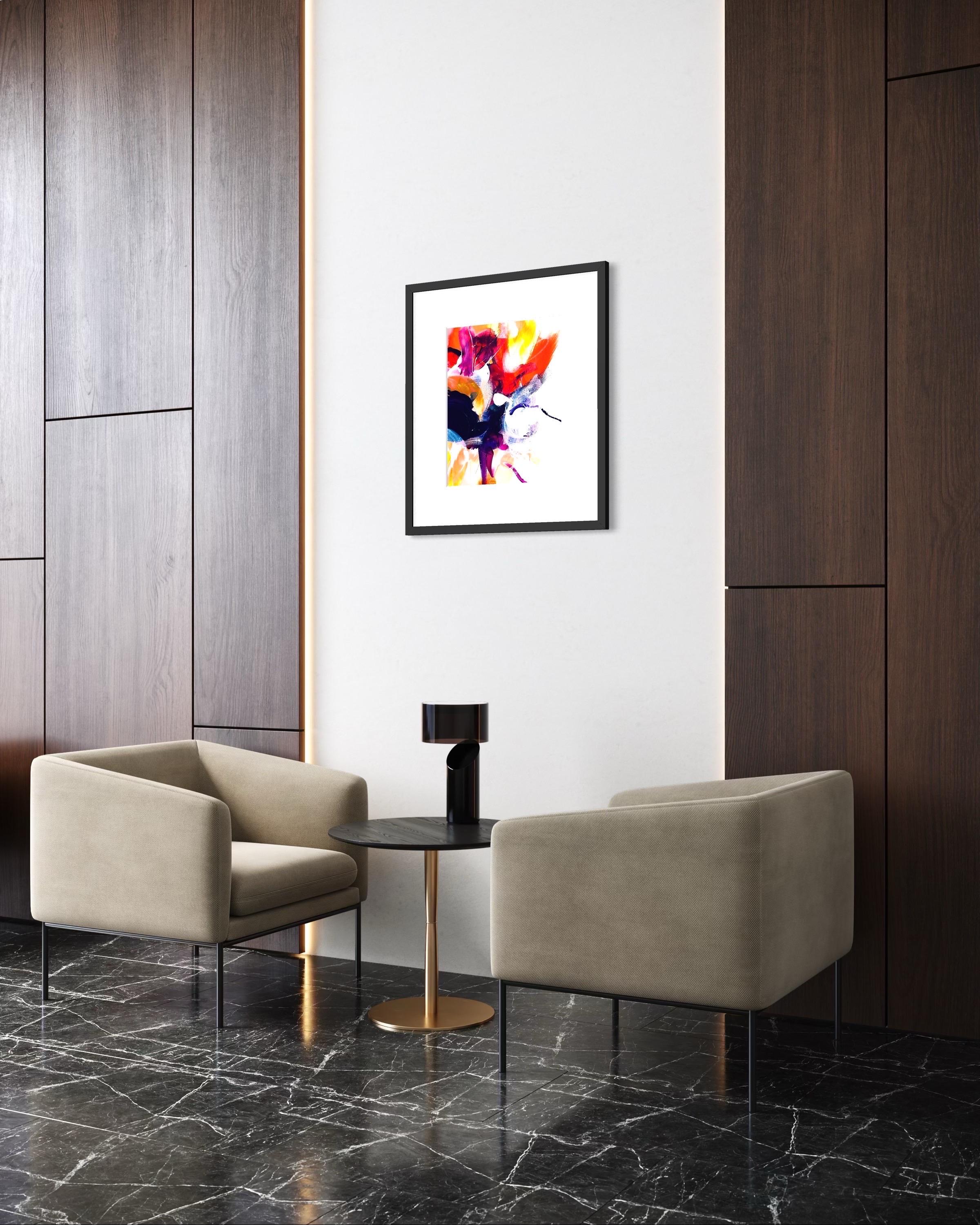 Delight In Bloom II - Giclée su carta straccia,  Firmato, floreale, giallo, viola, fiori - Abstract Painting Arancia di Michelle Thomas Artist