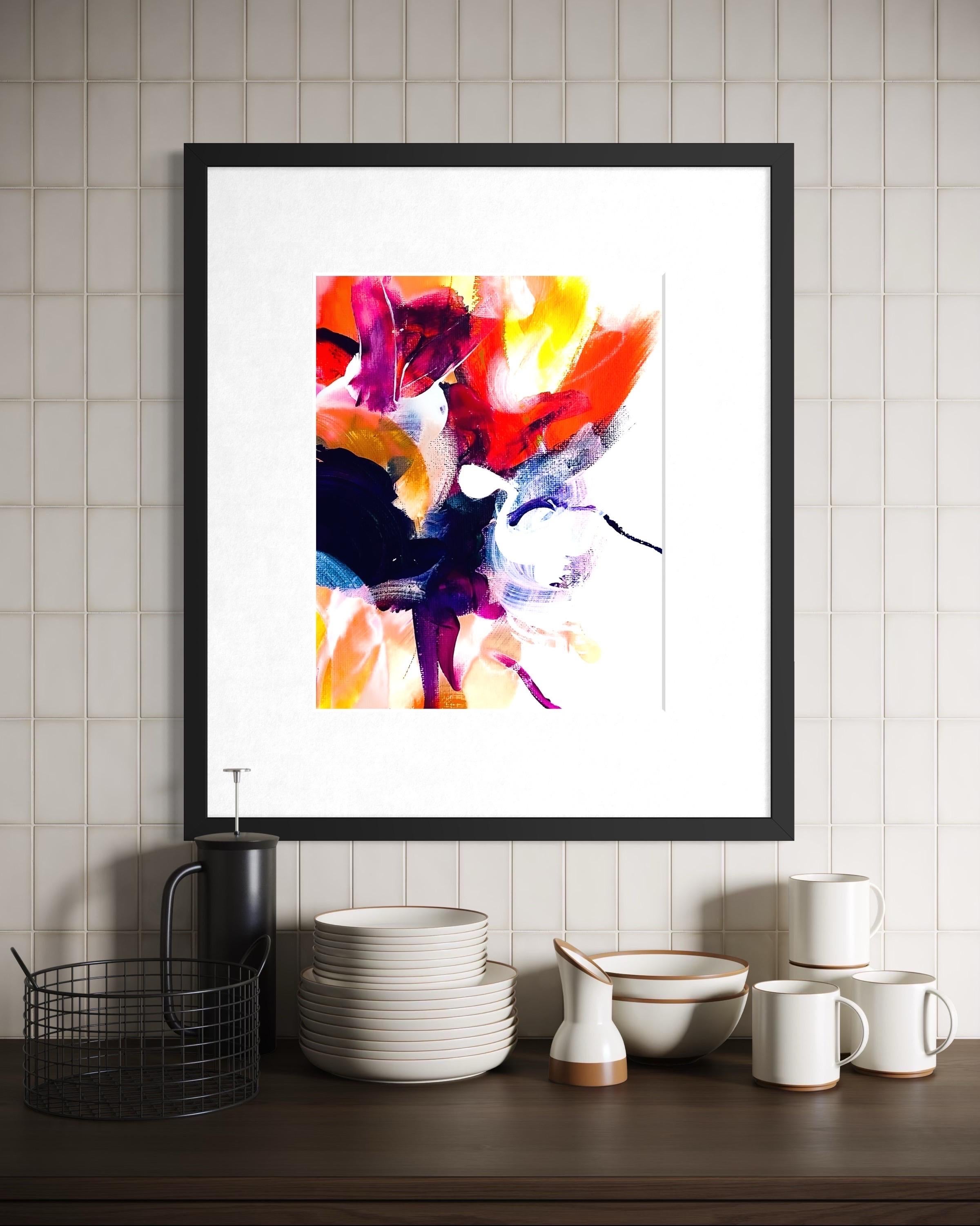 Delight In Bloom II - Giclée su carta straccia,  Firmato, floreale, giallo, viola, fiori in vendita 2