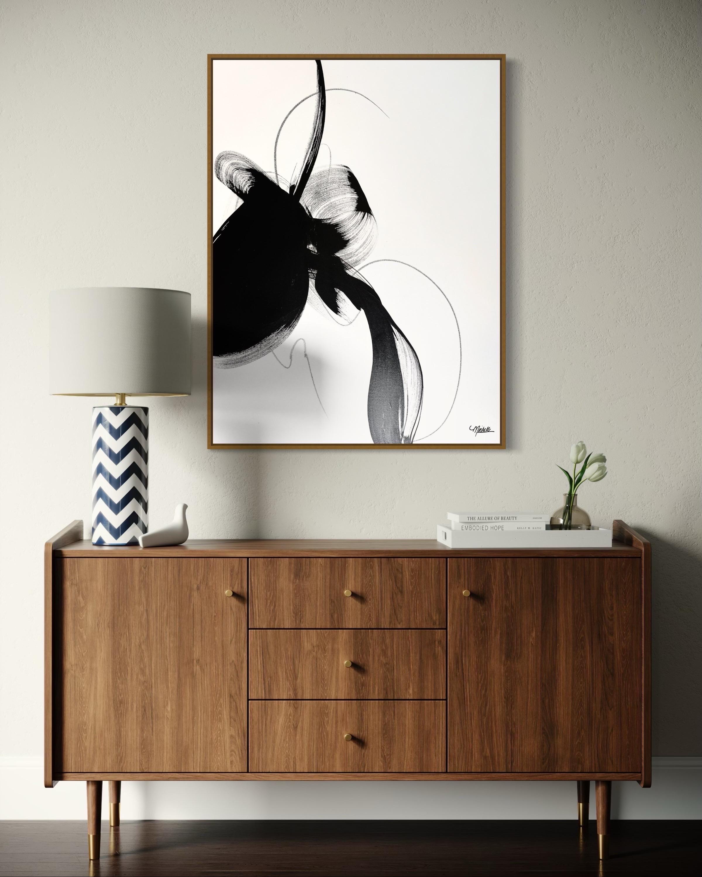 “Disobedience” – Minimalist Black & White Acrylic Painting by Michelle Thomas For Sale 11