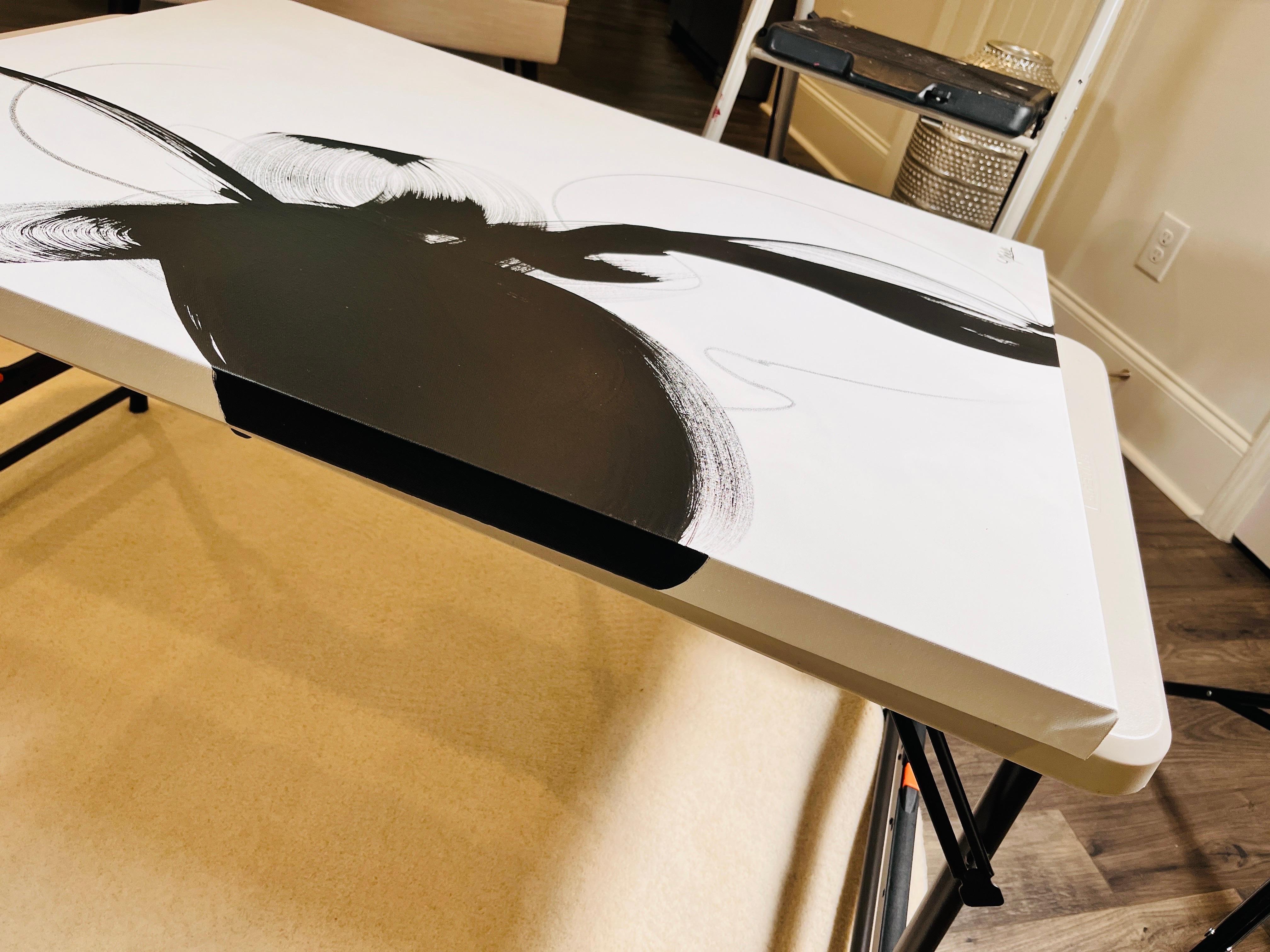 “Disobedience” – Minimalist Black & White Acrylic Painting by Michelle Thomas For Sale 1