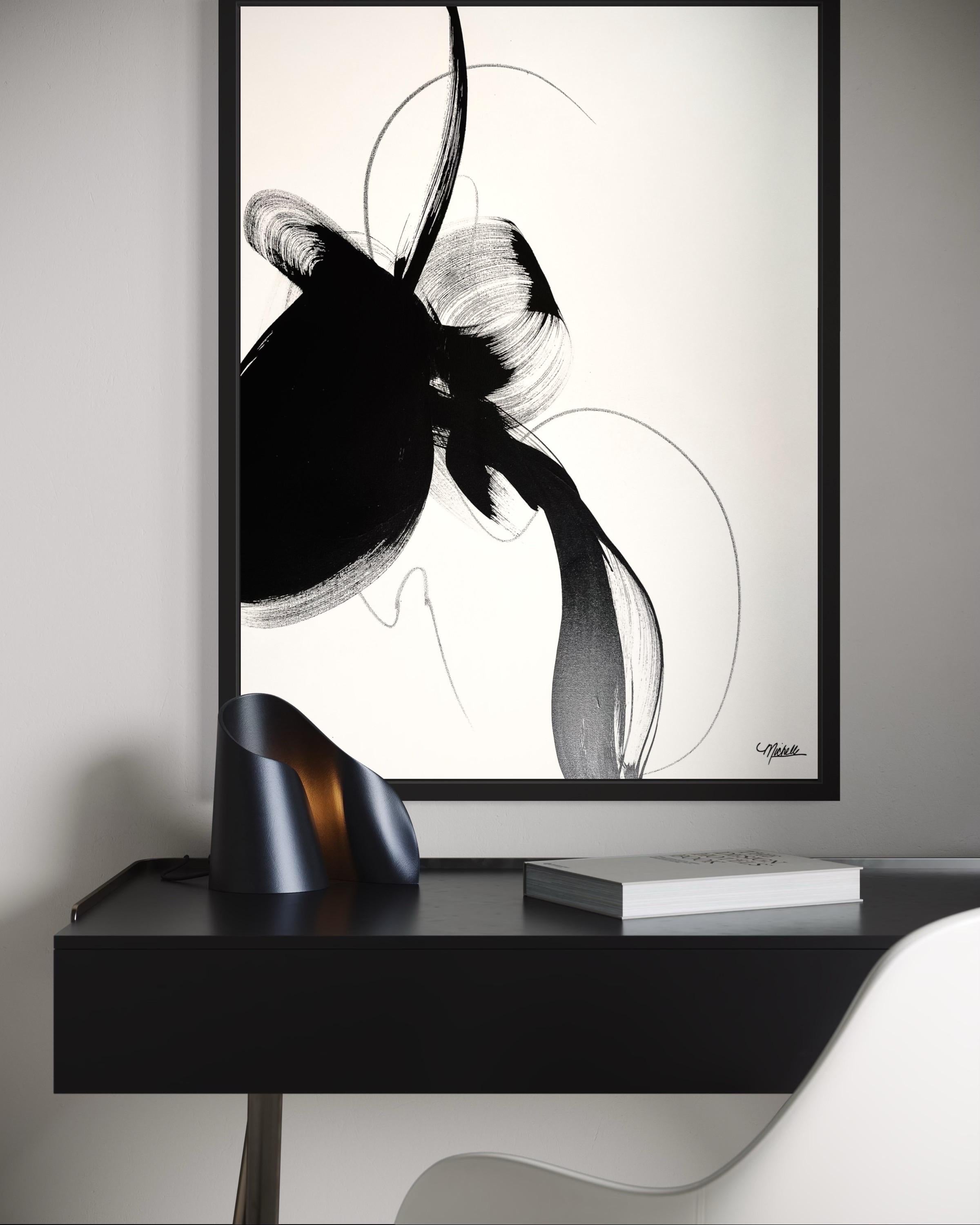 “Disobedience” – Minimalist Black & White Acrylic Painting by Michelle Thomas For Sale 4