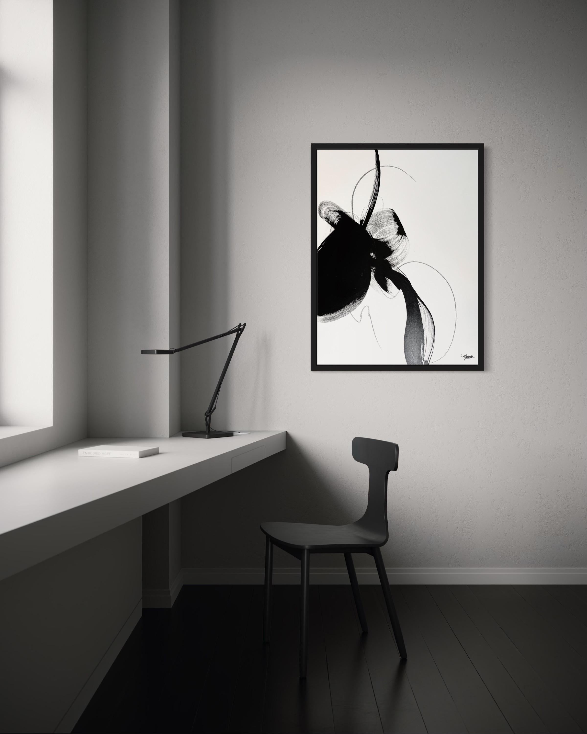“Disobedience” – Minimalist Black & White Acrylic Painting by Michelle Thomas For Sale 6