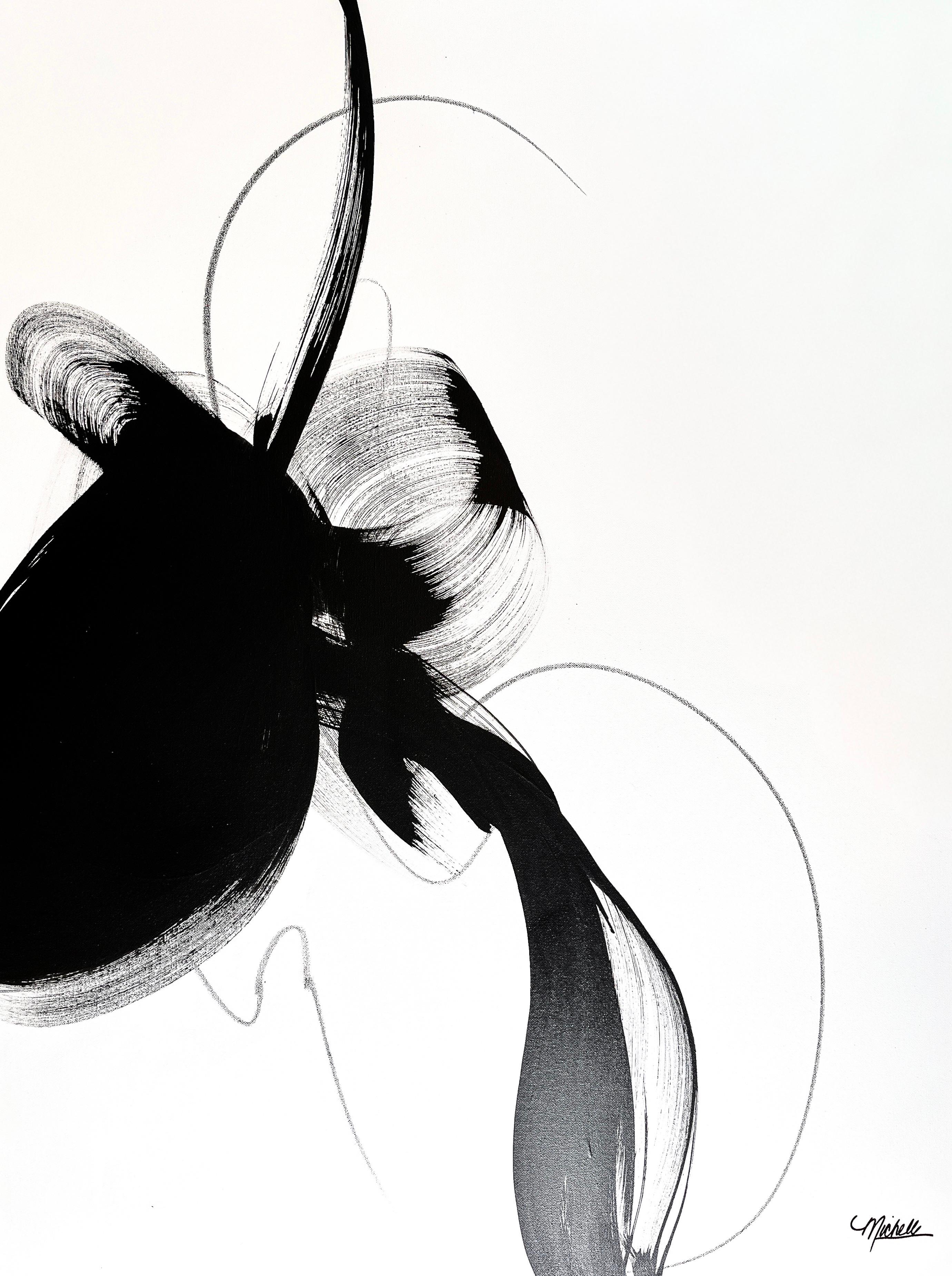 Michelle Thomas Artist Abstract Painting - “Disobedience” – Minimalist Black & White Acrylic Painting by Michelle Thomas