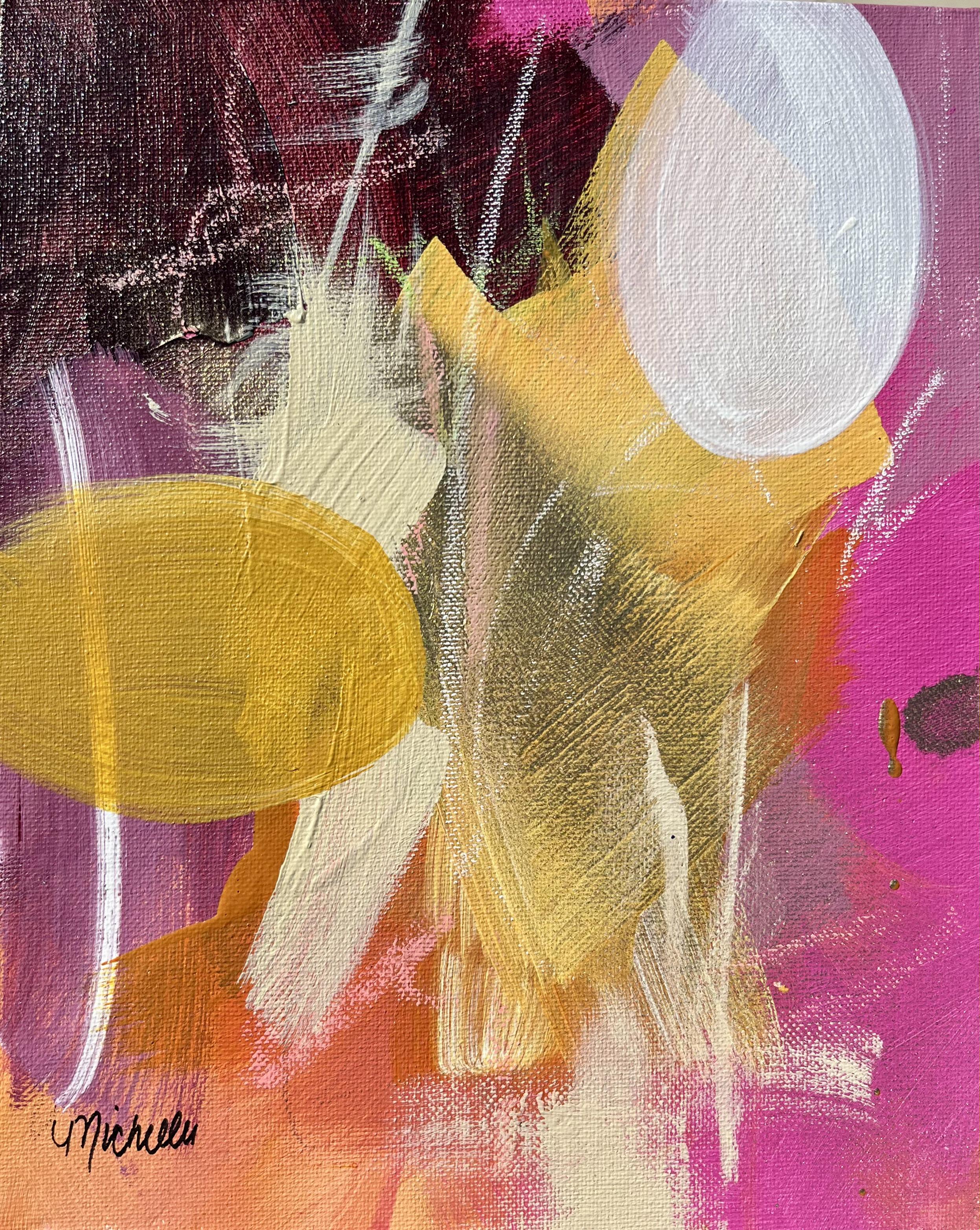 "Echi di casa" -  Arte originale, Astratto, Audace, Rosa caldo, Giallo, Arancione