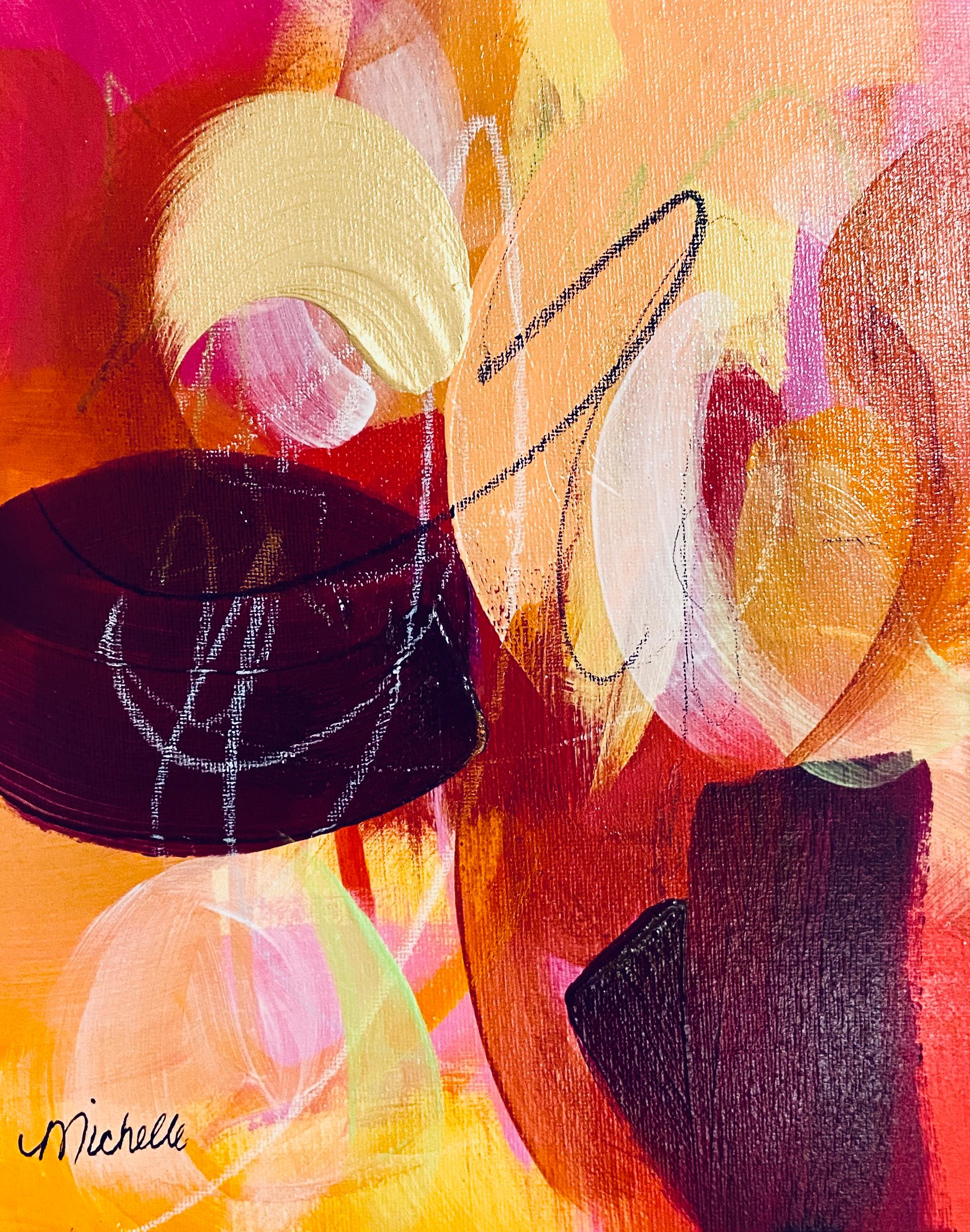 "Embrace" -  Original Art, Abstract, Bold, Warm Pink, Red, Yellow, Orange, Green