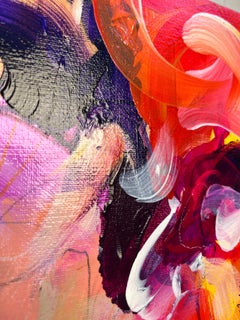 "Eterno" -  Arte Original, Floral Abstracto, Tonos Cálidos, Rojo, Amarillo, Morado