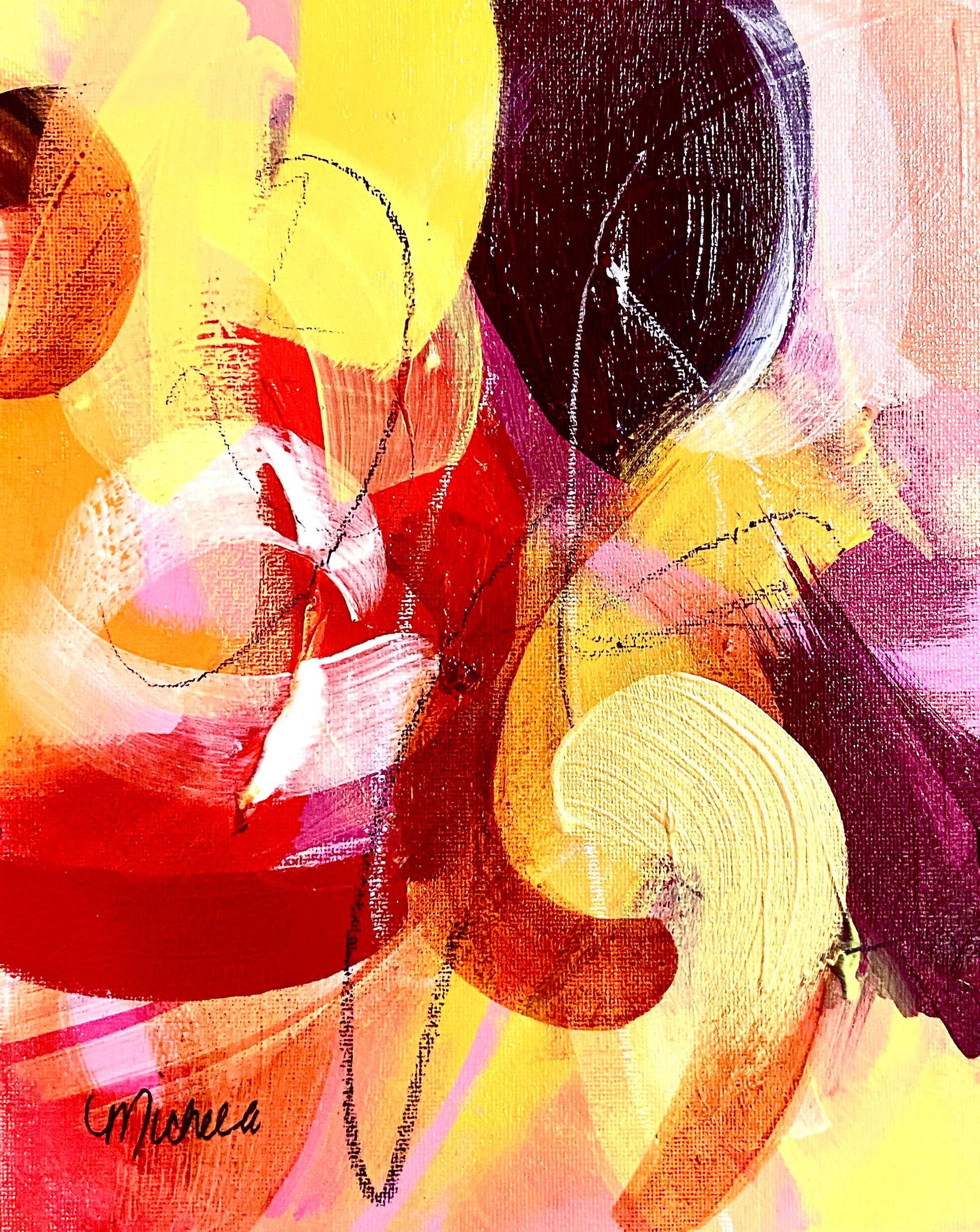 Michelle Thomas Artist Abstract Painting - "Eternal Ties" -  Original Art, Bold, Warm Pink, Red, Yellow, Orange, Green