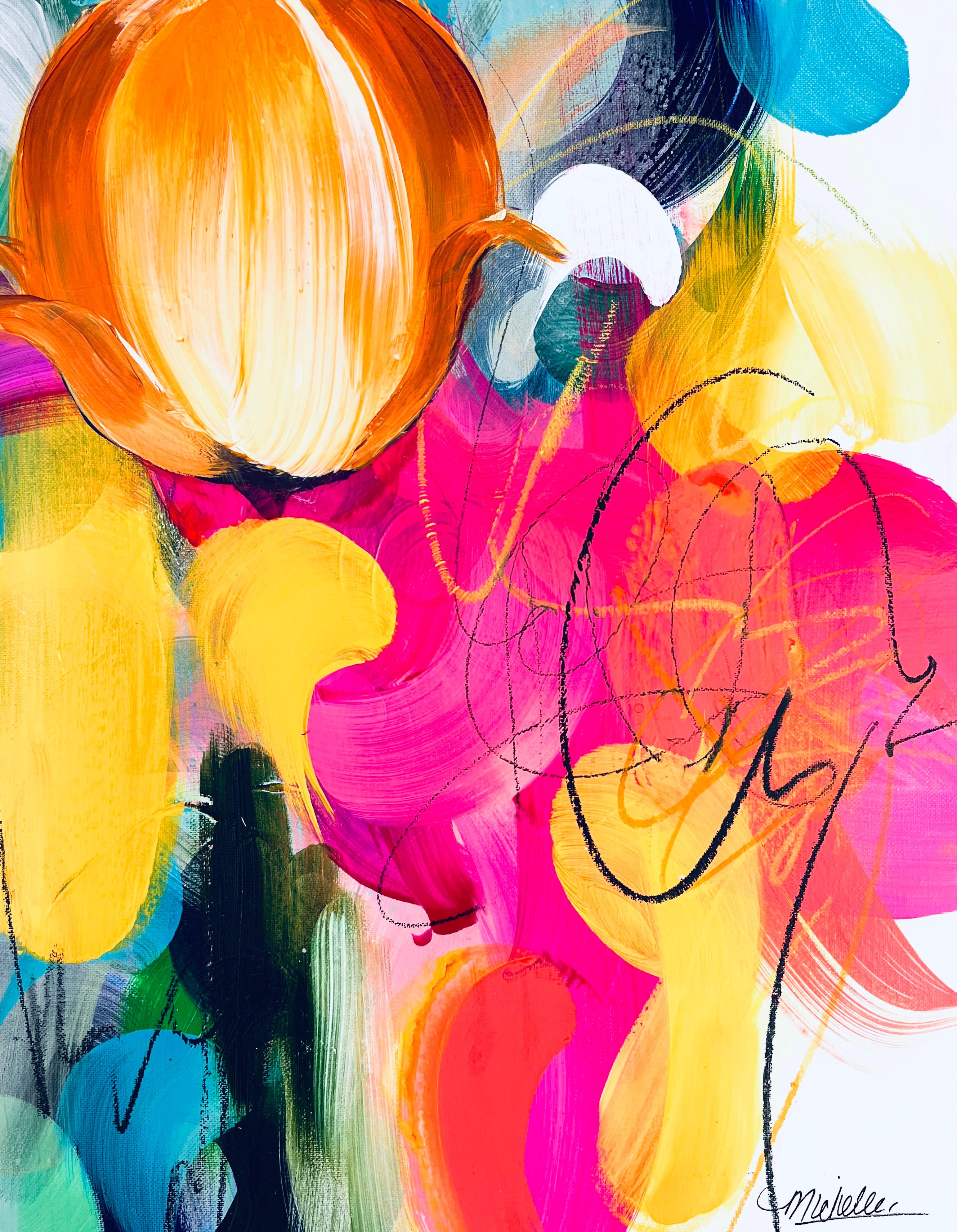 Michelle Thomas Artist Abstract Painting – "Every Shade of Joy", Rhythmisch, Lebendig, Reich, Blumig, Lebhaft, Natur, Blumen