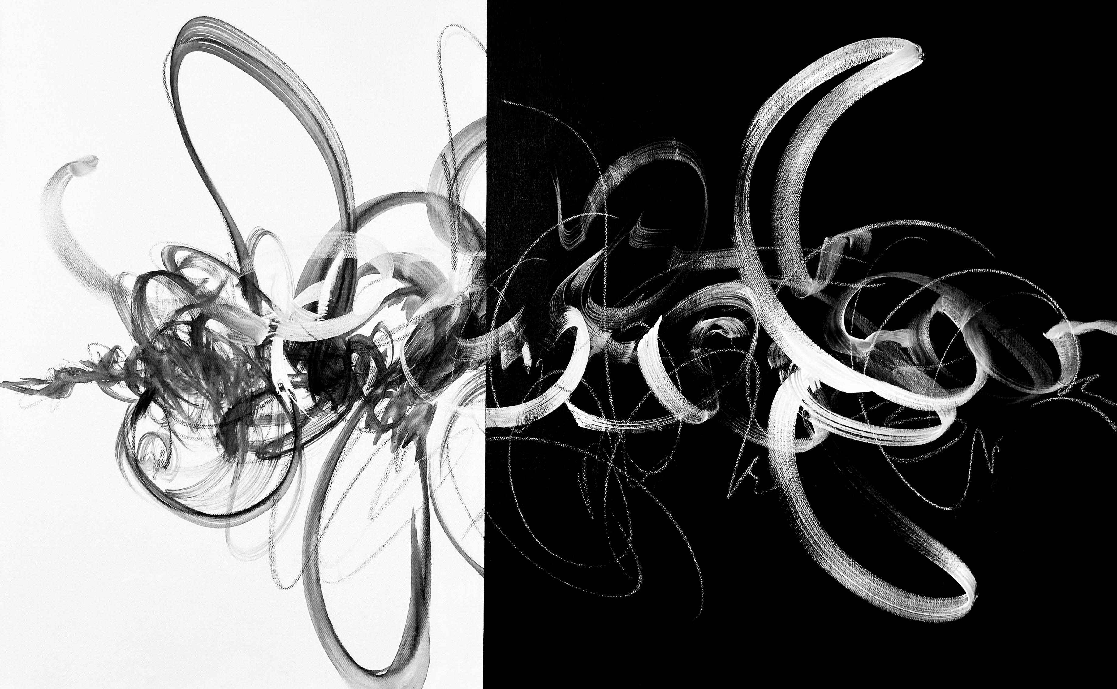 Michelle Thomas Artist Abstract Painting – "Feelin' It, III", lebhaft, frech, schwarz-weiß, groß, abstrakt, modern, vivid