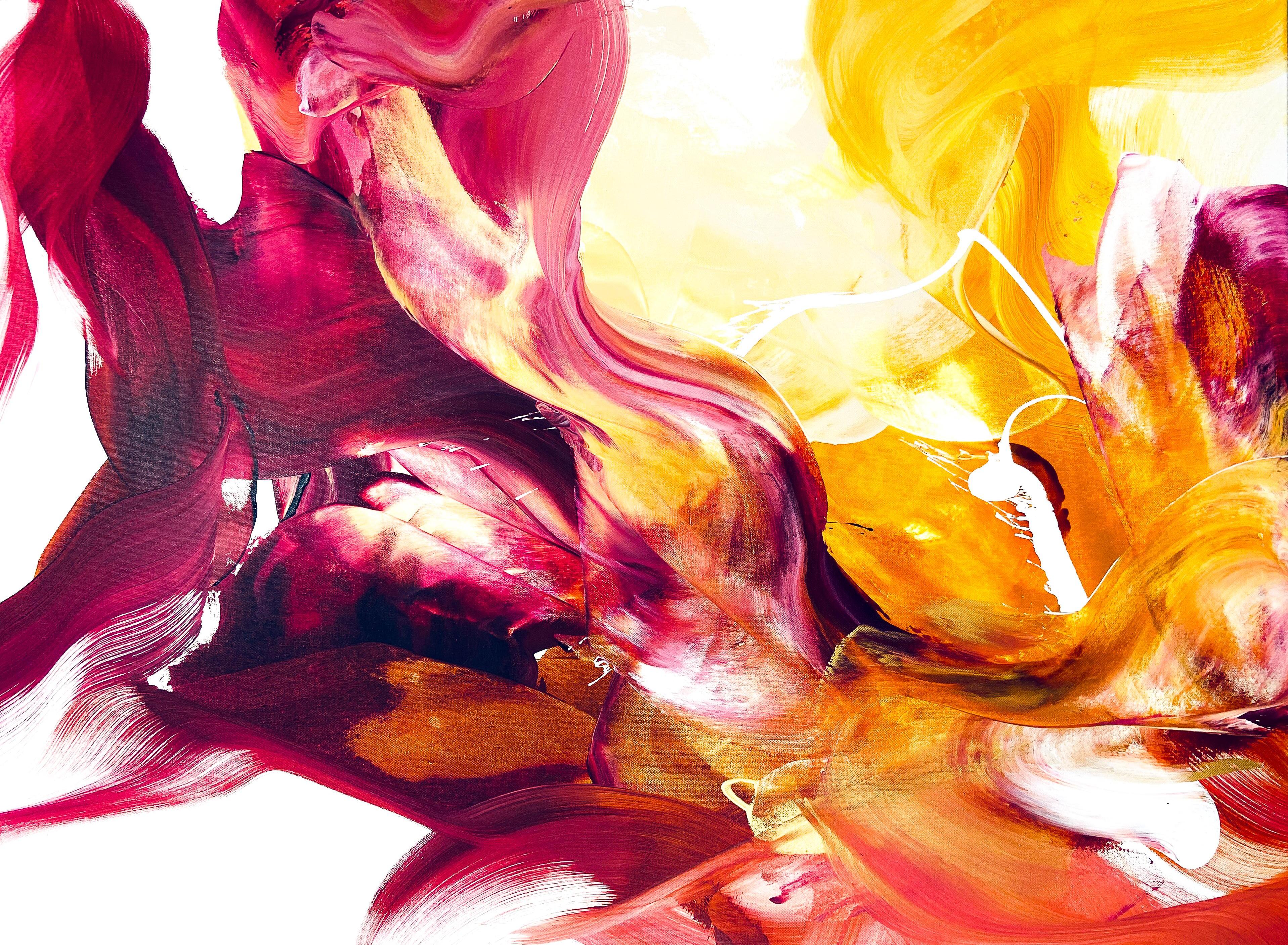 "Fire" -  Abstract, Emotional, Modern, Bold, Floral, Warm Yellow, Magenta