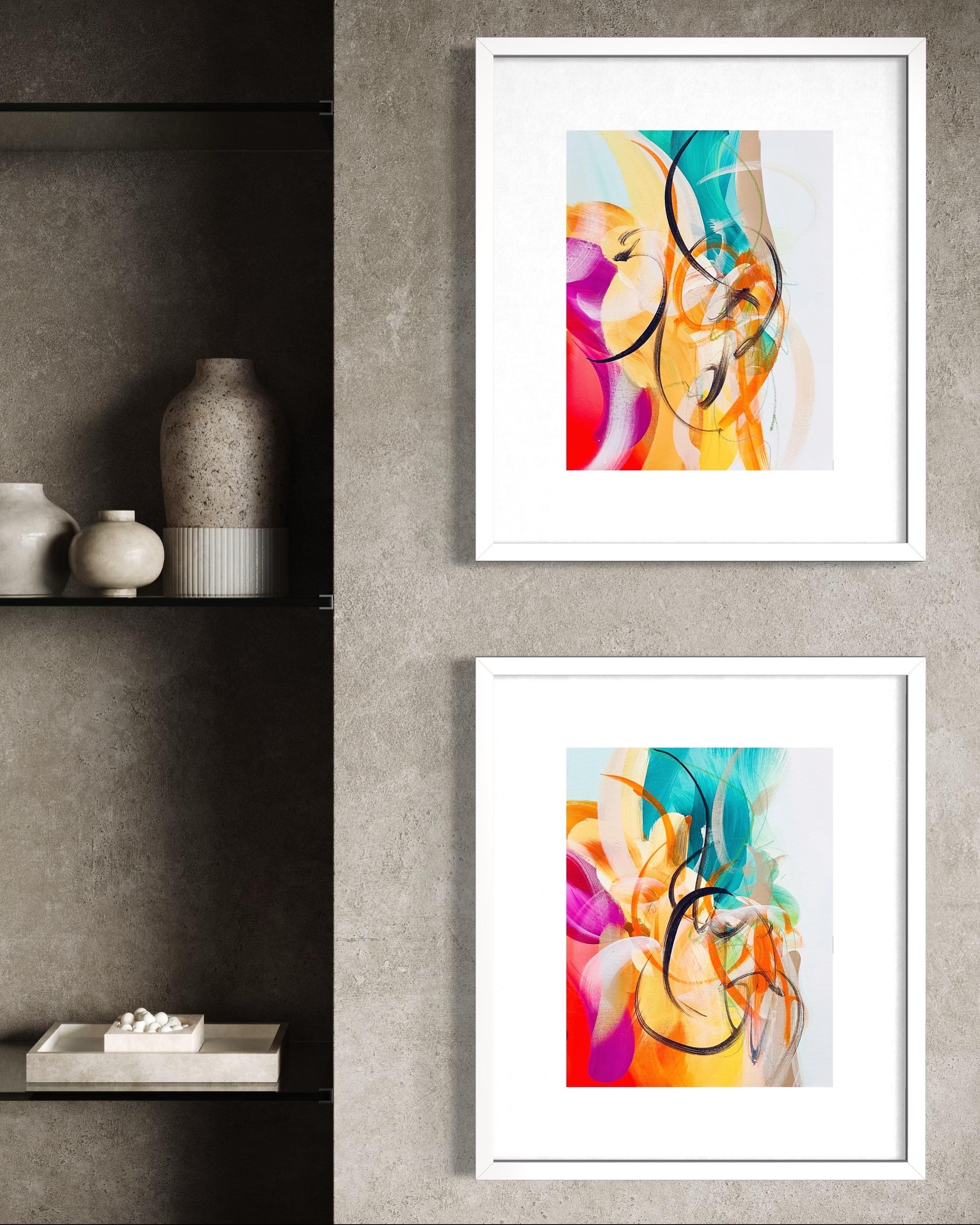 Flora : Echo & Response, Diptyque, deux originaux, coloré, vert, jaune, rose en vente 6