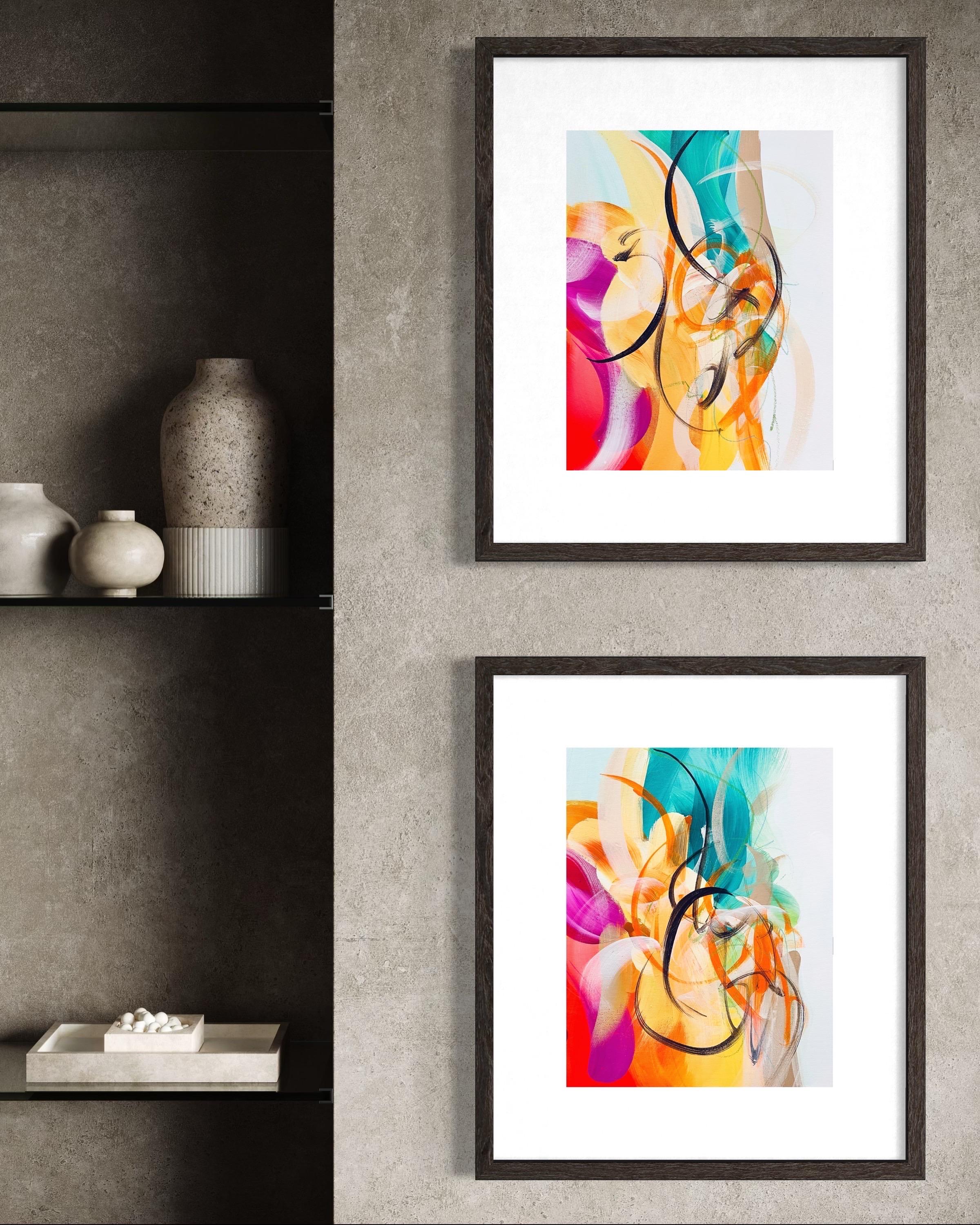 Flora : Echo & Response, Diptyque, deux originaux, coloré, vert, jaune, rose en vente 5