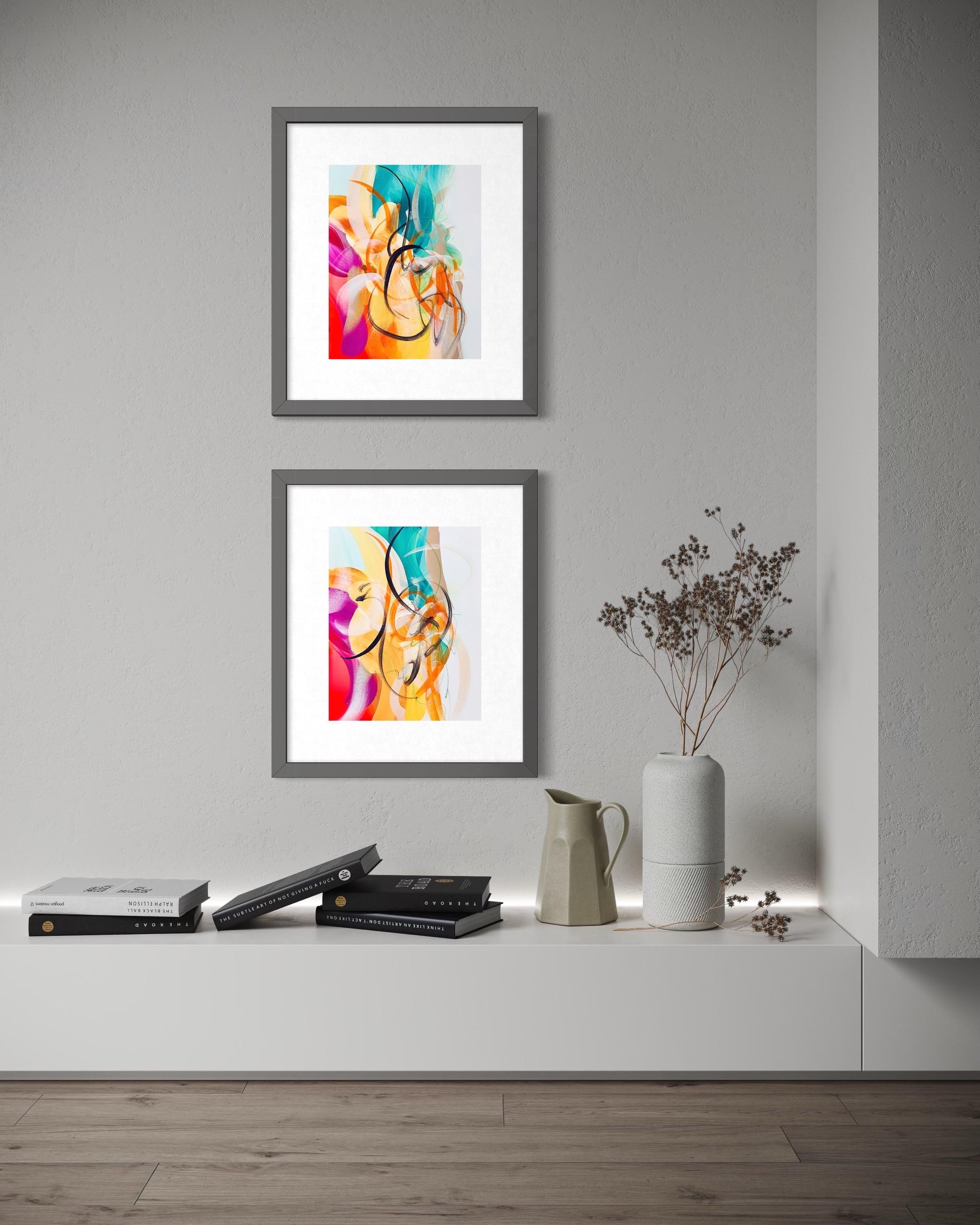 Flora : Echo & Response, Diptyque, deux originaux, coloré, vert, jaune, rose en vente 9