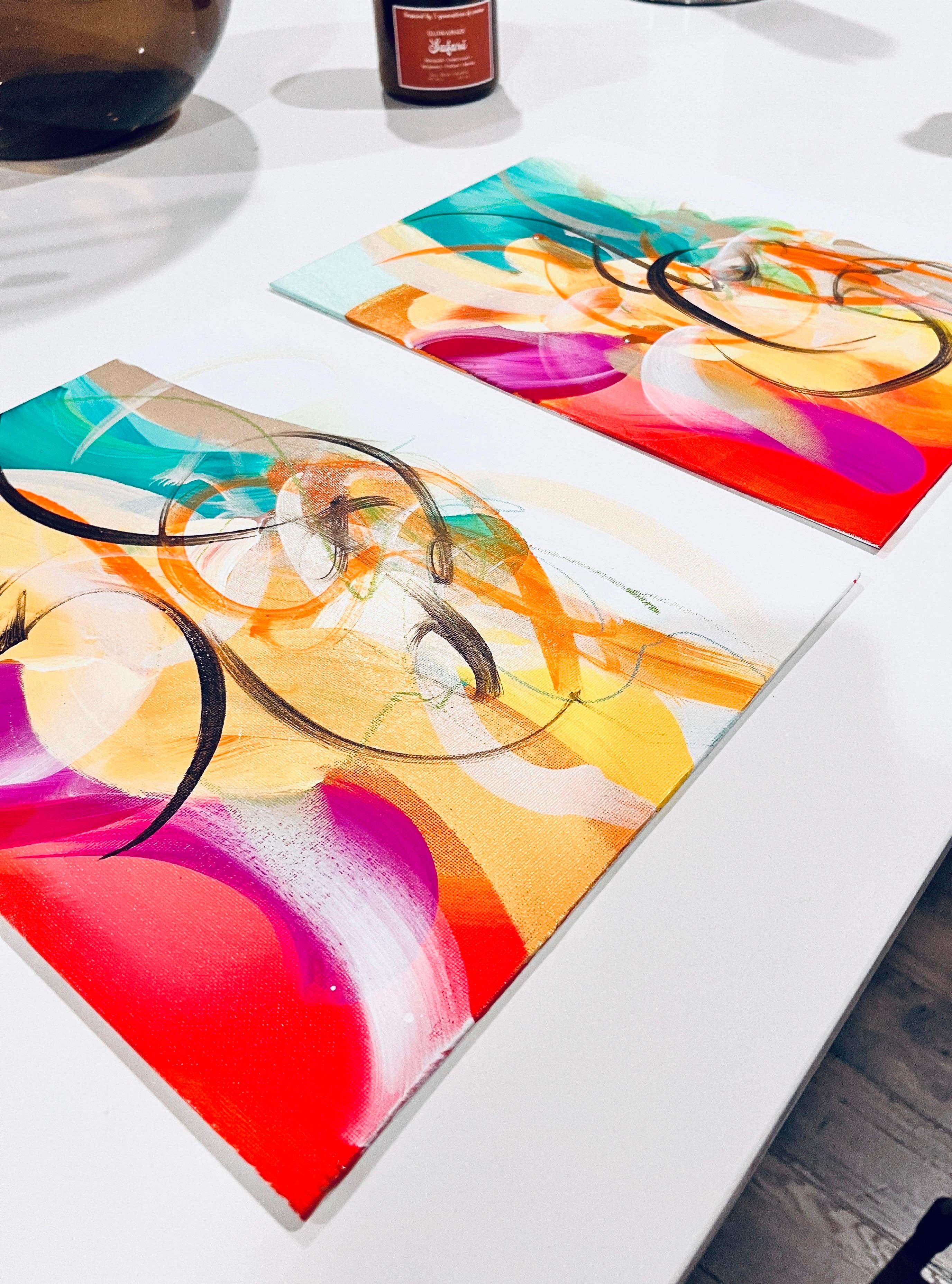 Flora : Echo & Response, Diptyque, deux originaux, coloré, vert, jaune, rose en vente 10