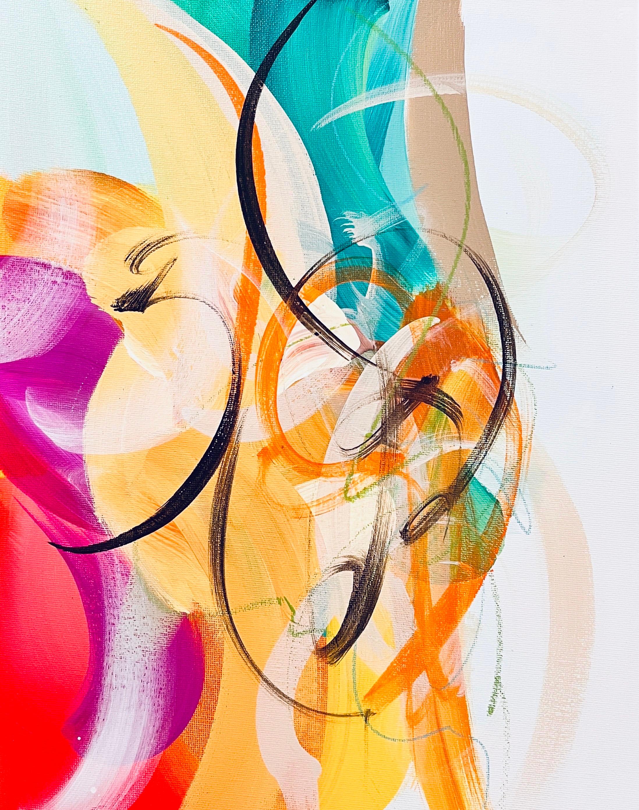 Flora : Echo & Response, Diptyque, deux originaux, coloré, vert, jaune, rose - Painting de Michelle Thomas Artist