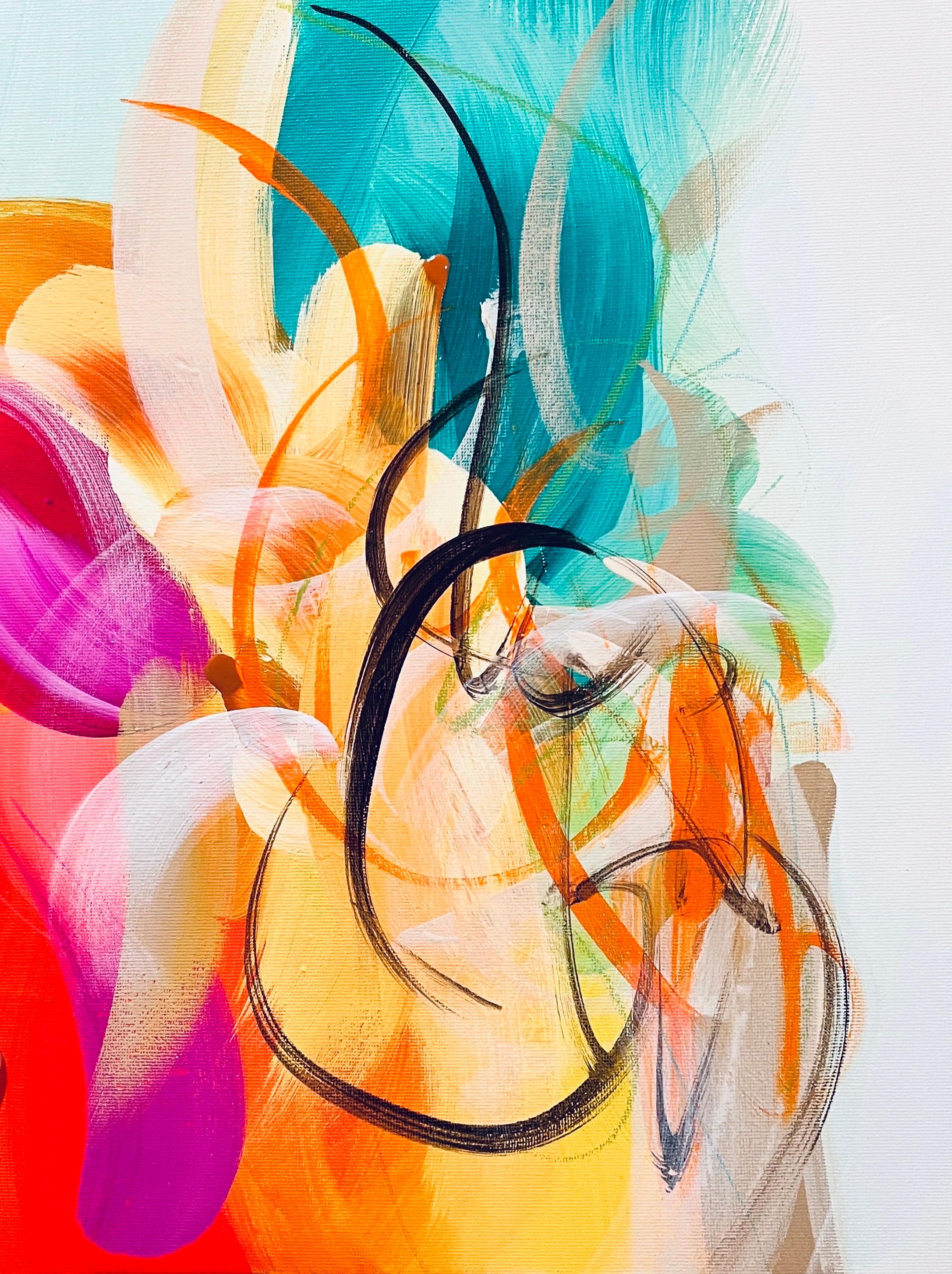 Flora : Echo & Response, Diptyque, deux originaux, coloré, vert, jaune, rose - Contemporain Painting par Michelle Thomas Artist