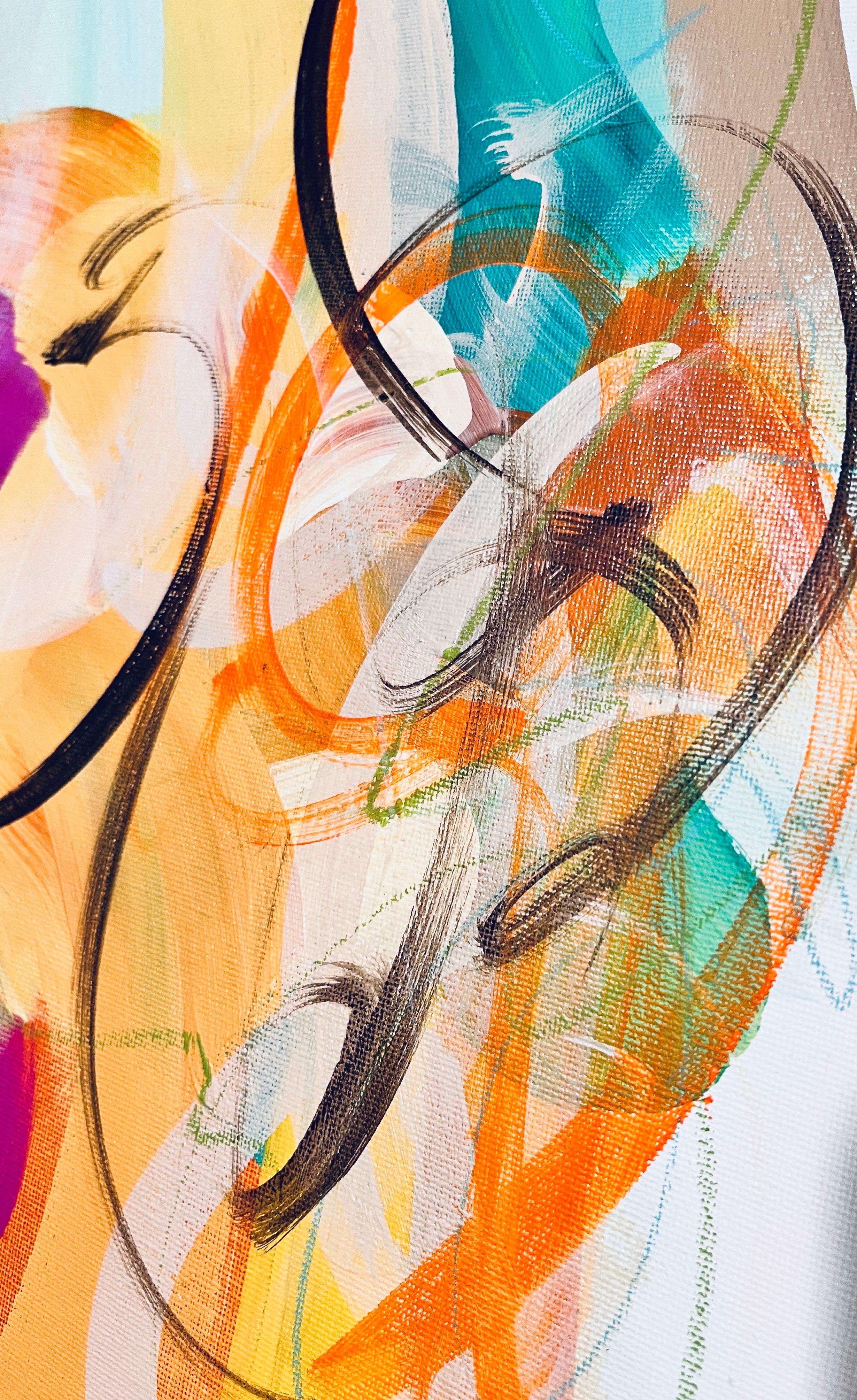 Flora : Echo & Response, Diptyque, deux originaux, coloré, vert, jaune, rose - Gris Abstract Painting par Michelle Thomas Artist